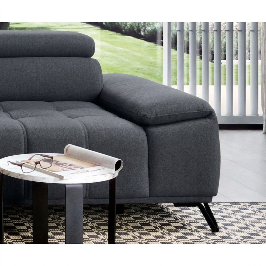 Coltar PALLADIO MINI, sezlong stanga, stofa catifelata gri - Monolith 92, cu tetiere reglabile si reglaj electric, 322x183x99 cm