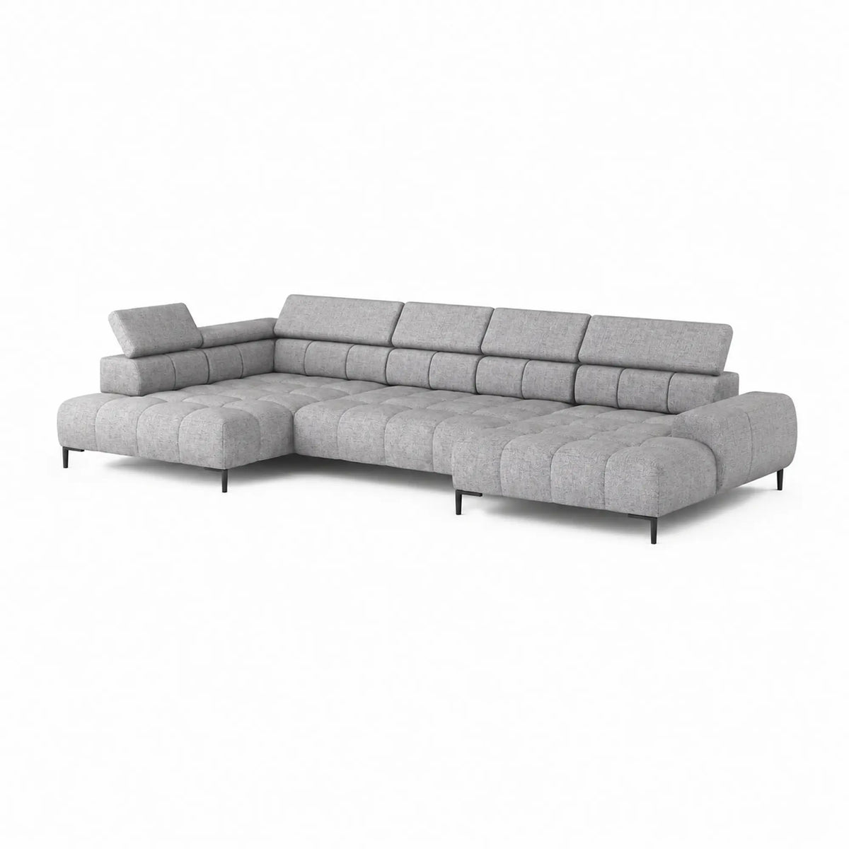 Coltar PLAZA XL, sezlong stanga, stofa clasica gri - Austin 18, cu reglaj electric si tetiere reglabile, 385x216x99 cm