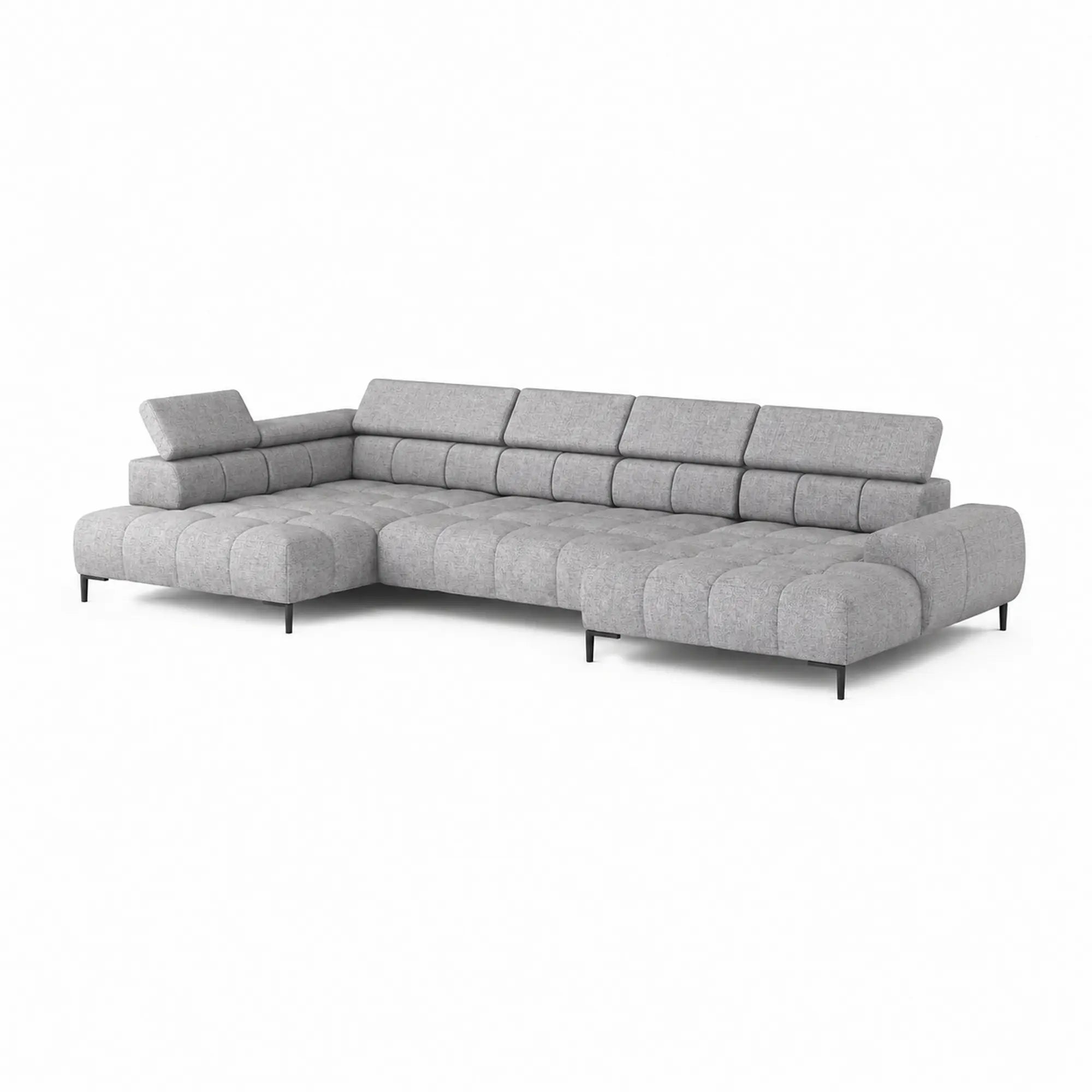 Coltar PLAZA XL, sezlong stanga, stofa clasica gri - Austin 18, cu reglaj electric si tetiere reglabile, 385x216x99 cm