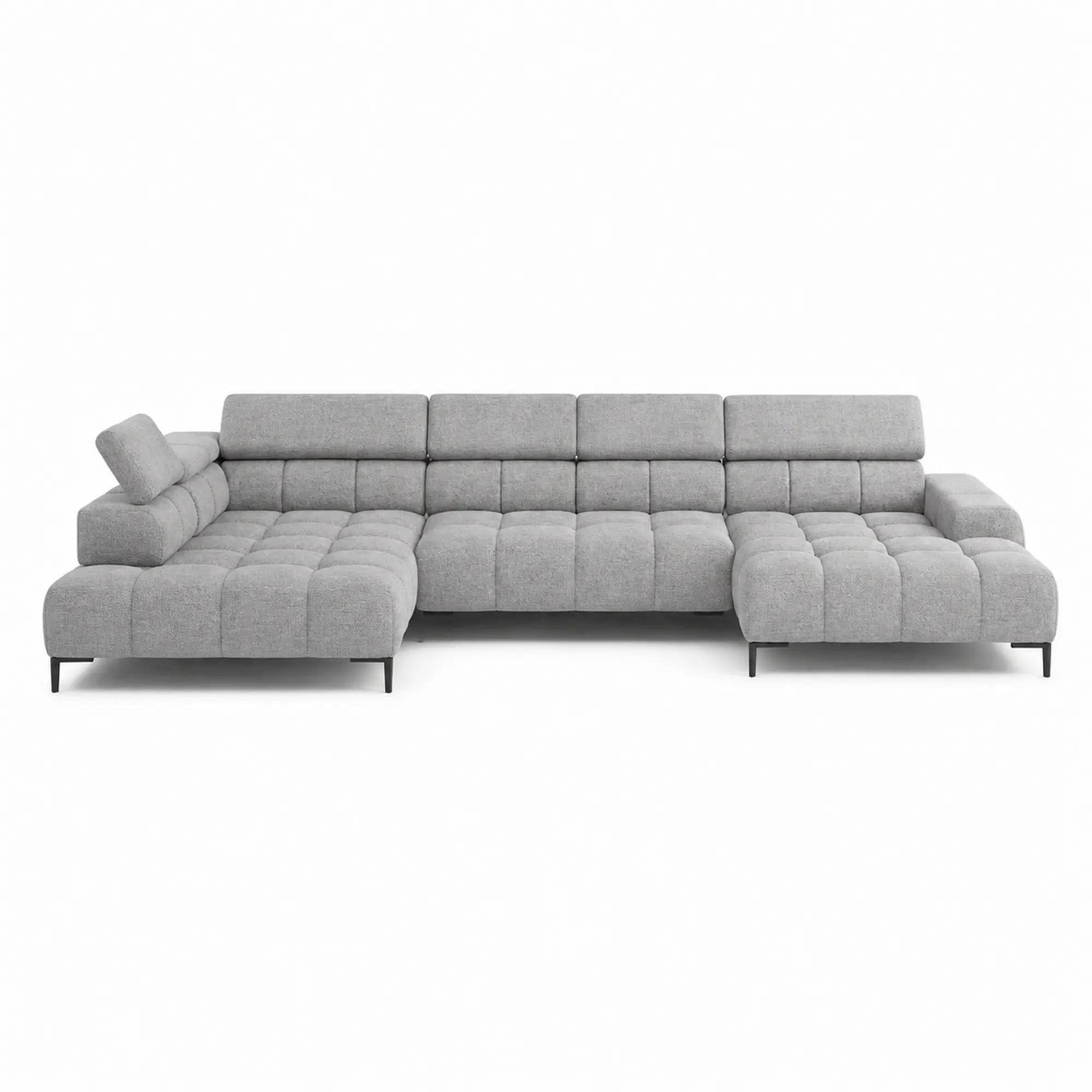 Coltar PLAZA XL, sezlong stanga, stofa clasica gri - Austin 18, cu reglaj electric si tetiere reglabile, 385x216x99 cm