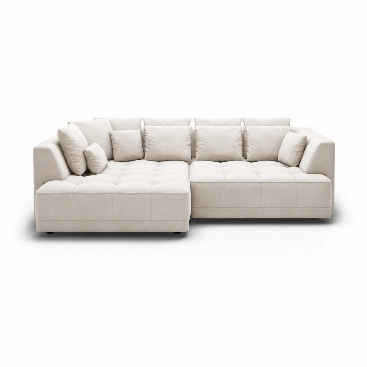 Coltar TIGA, sezlong stanga, stofa catifelata crem - Salvador 01, cu reglaj electric, 286x207x77 cm