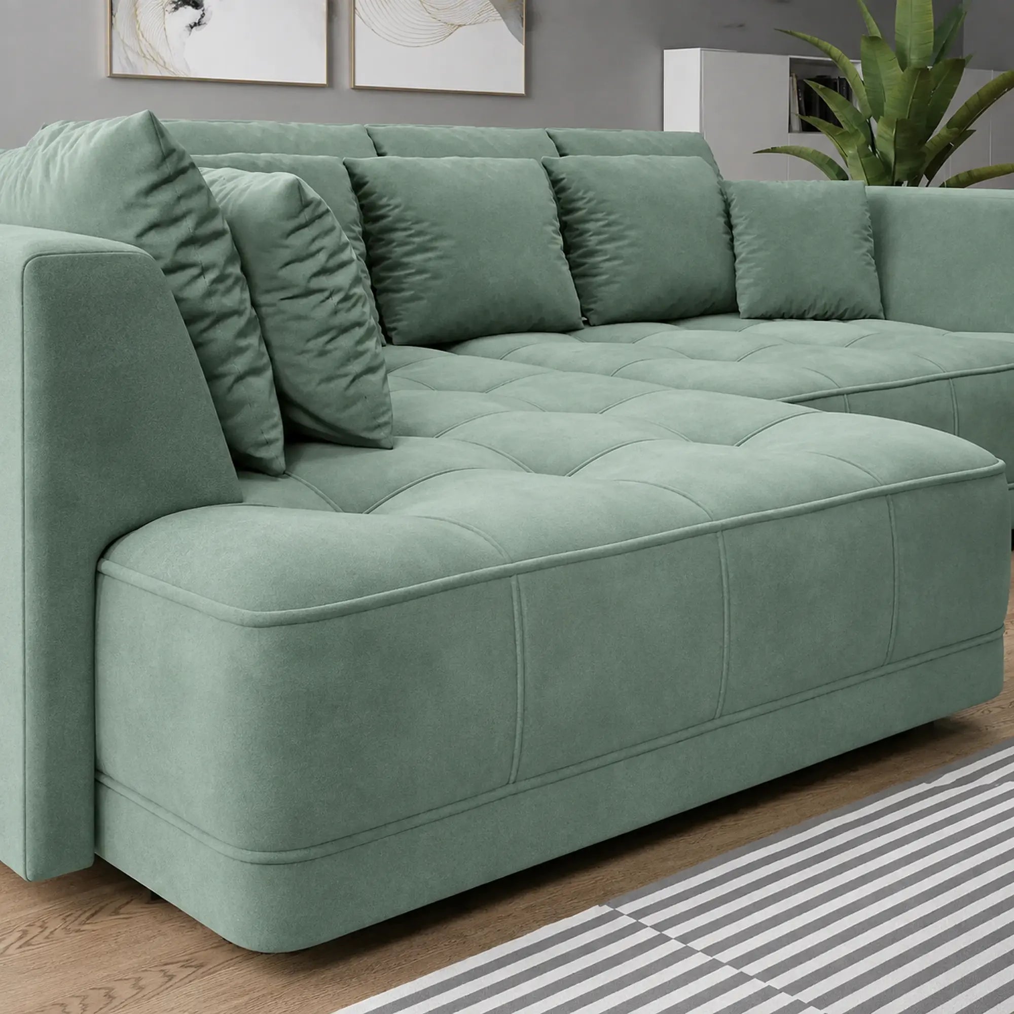 Coltar TIGA, sezlong stanga, stofa catifelata verde - Riviera 34, cu reglaj electric, 286x207x77 cm