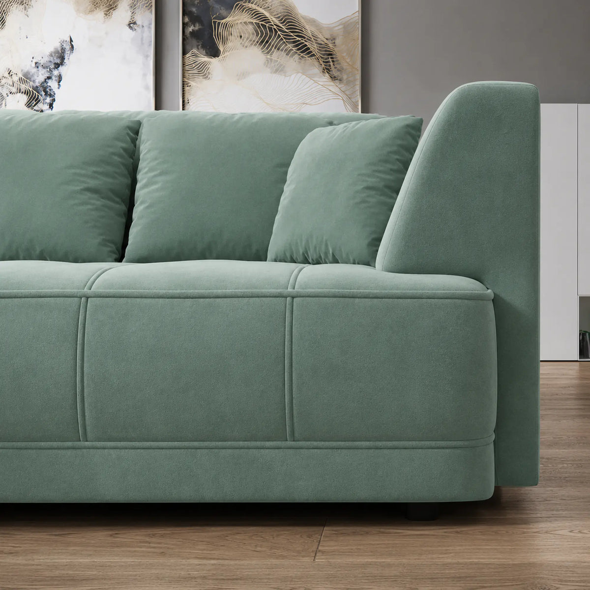Coltar TIGA, sezlong stanga, stofa catifelata verde - Riviera 34, cu reglaj electric, 286x207x77 cm