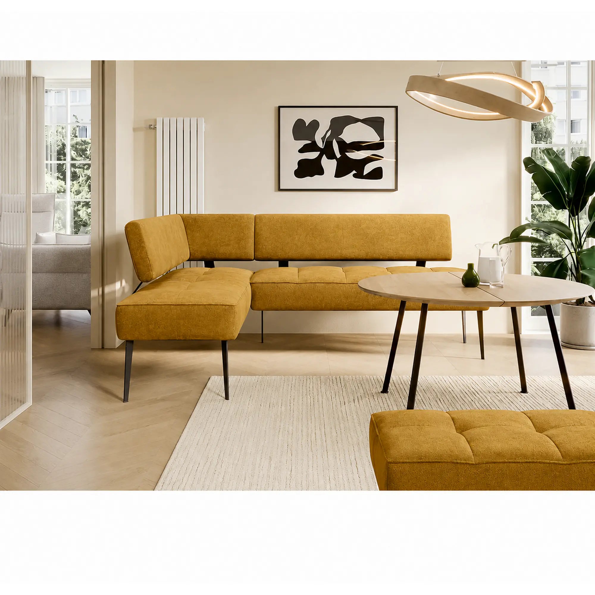 Coltar bucatarie BANCO, sezlong stanga, stofa catifelata galben - Salvador 09, 213x164x89 cm