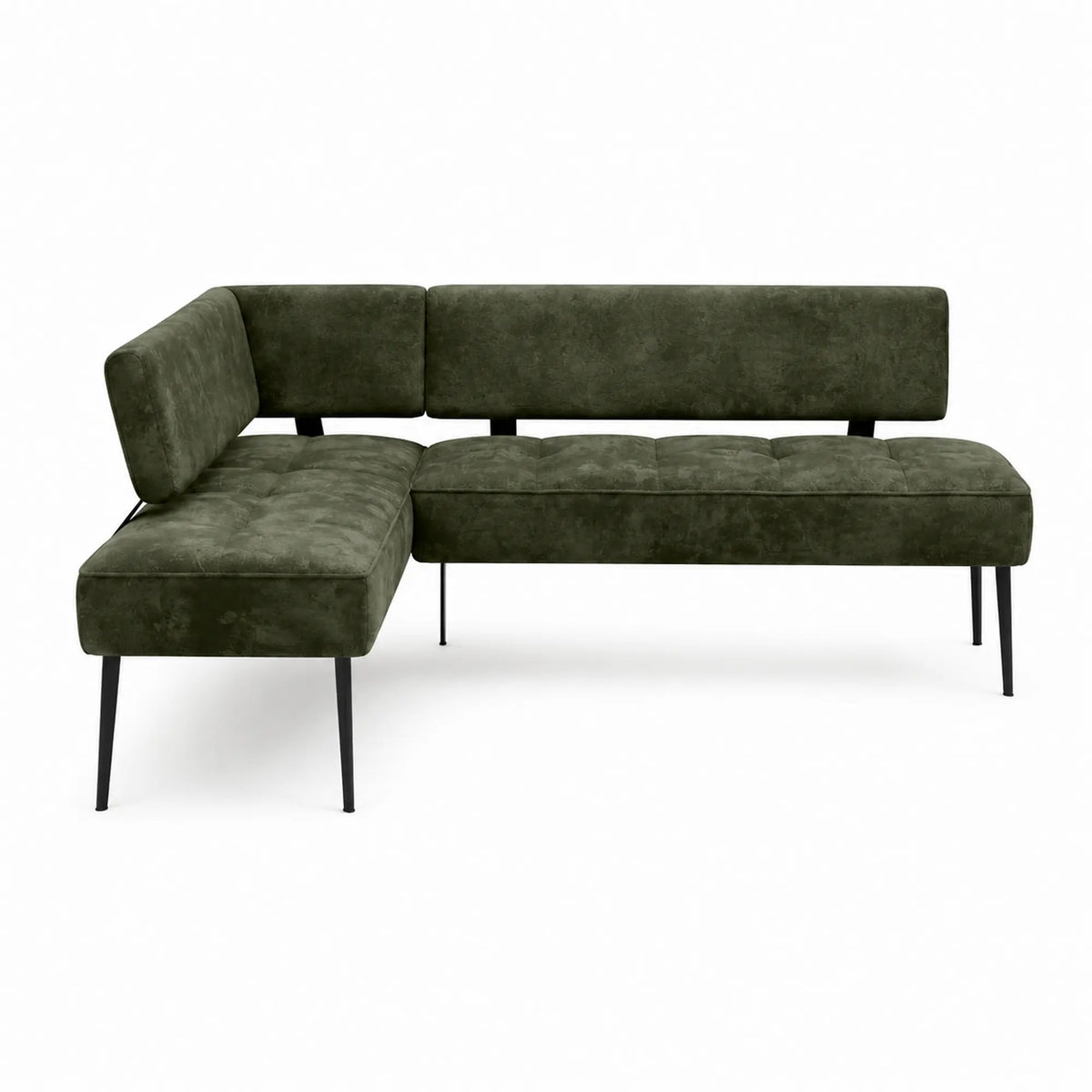 Coltar bucatarie BANCO, sezlong stanga, stofa catifelata verde inchis - Whisper 11, 213x164x89 cm