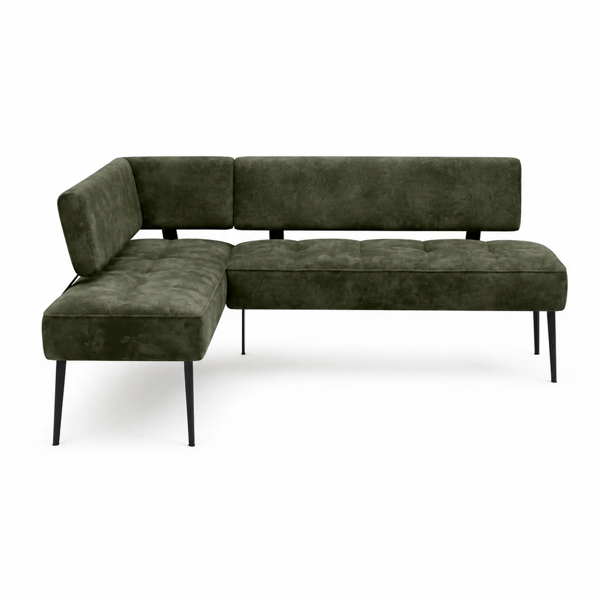 Coltar bucatarie BANCO, sezlong stanga, stofa catifelata verde inchis - Whisper 11, 213x164x89 cm