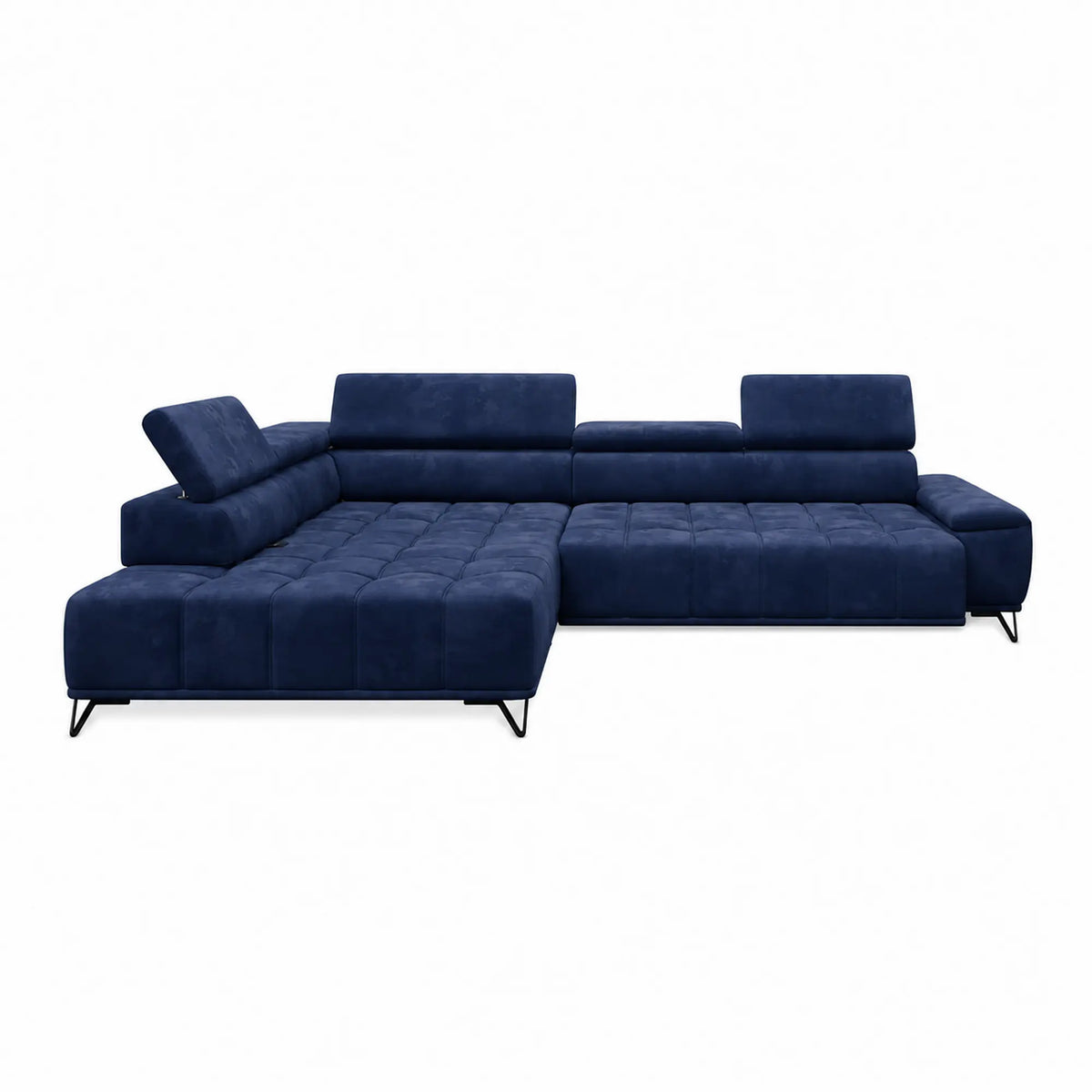 Coltar cu sezlong PALLADIO L, sezlong stanga, stofa catifelata albastru inchis - Riviera 81, cu reglaj electric si tetiere reglabile, 320x220x99 cm