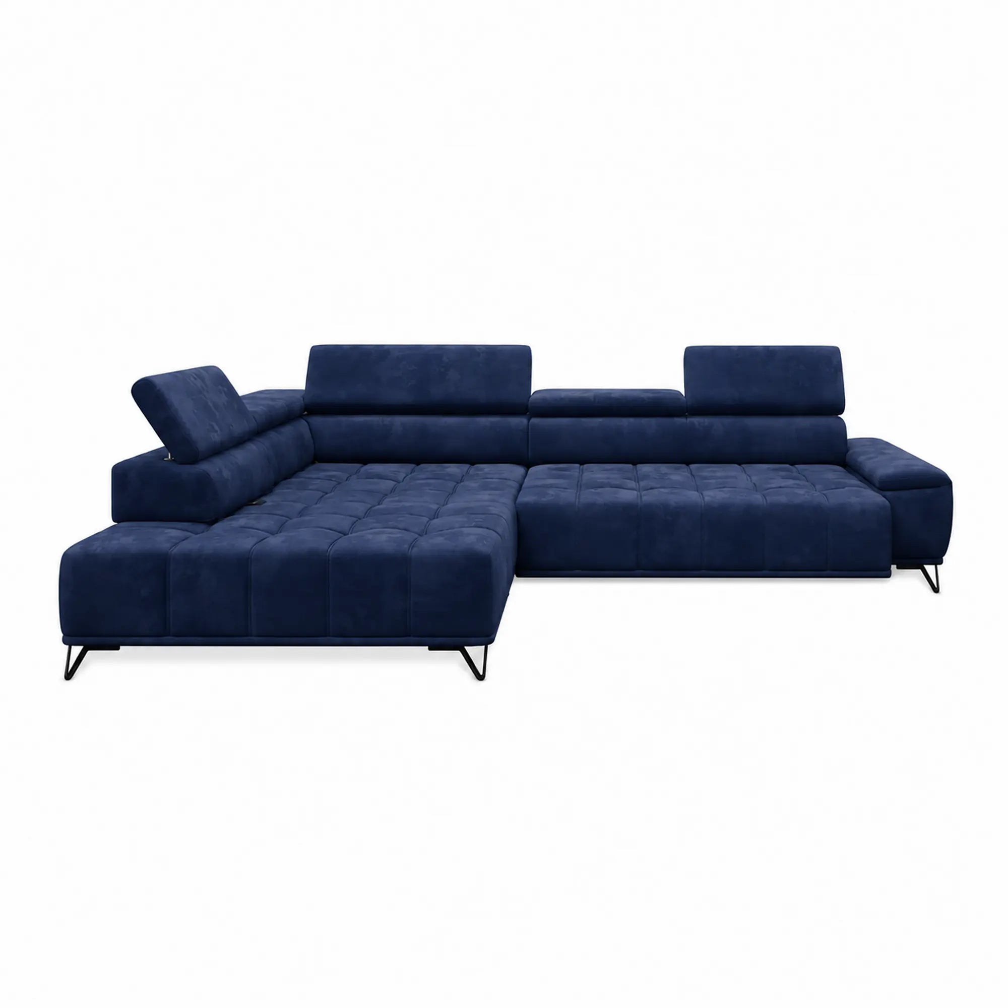 Coltar cu sezlong PALLADIO L, sezlong stanga, stofa catifelata albastru inchis - Riviera 81, cu reglaj electric si tetiere reglabile, 320x220x99 cm