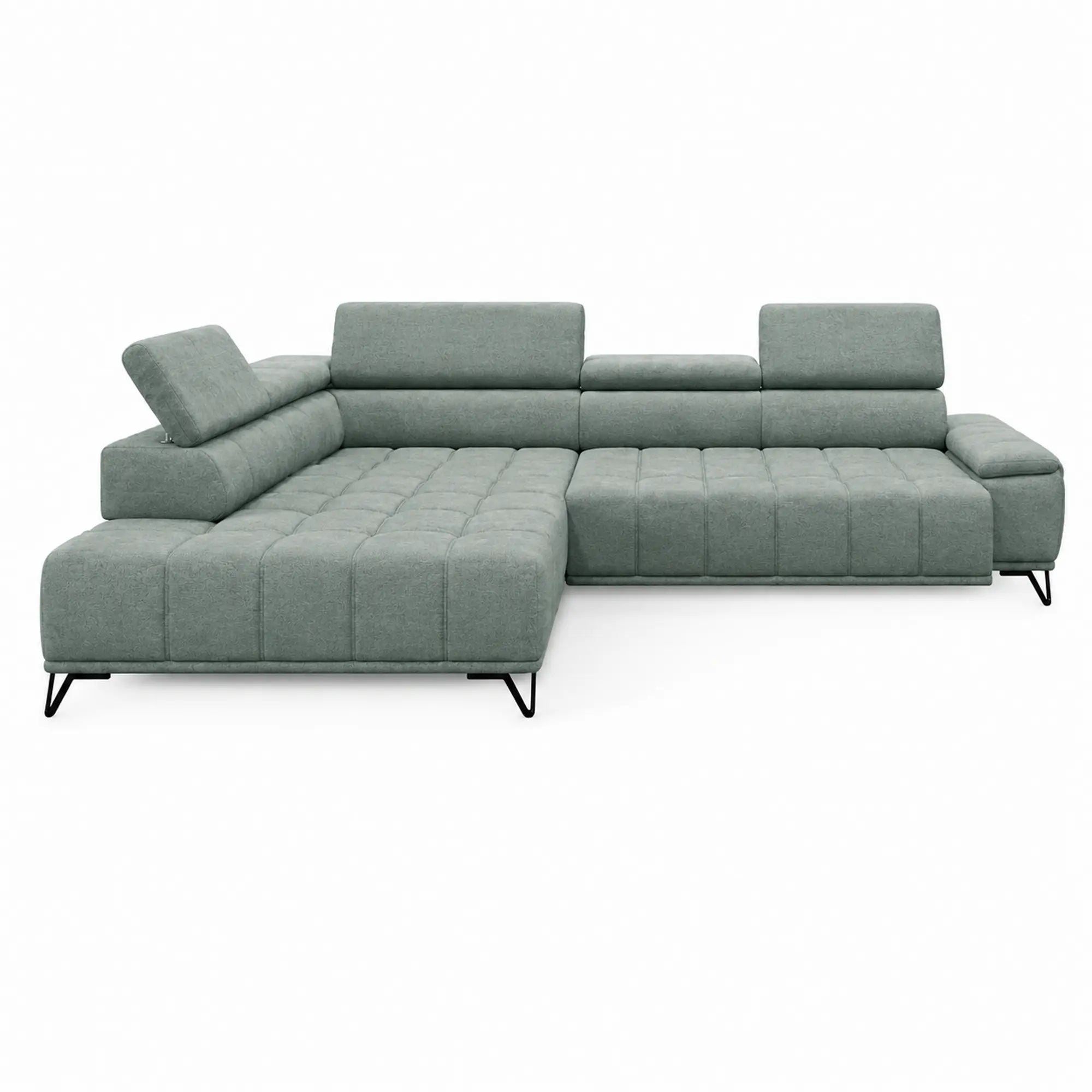 Coltar cu sezlong PALLADIO L, sezlong stanga, stofa catifelata verde - Salvador 12, cu reglaj electric si tetiere reglabile, 320x220x99 cm