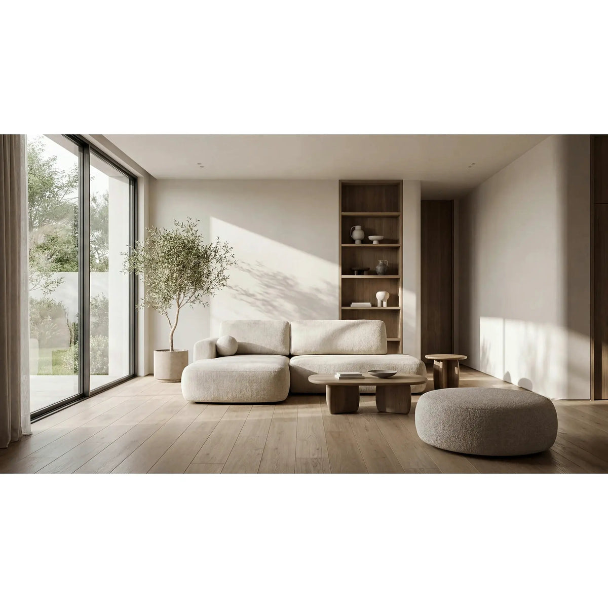 Coltar de living ARIOLA, sezlong stanga, stofa crem - Cremona 01, 286x175x88 cm