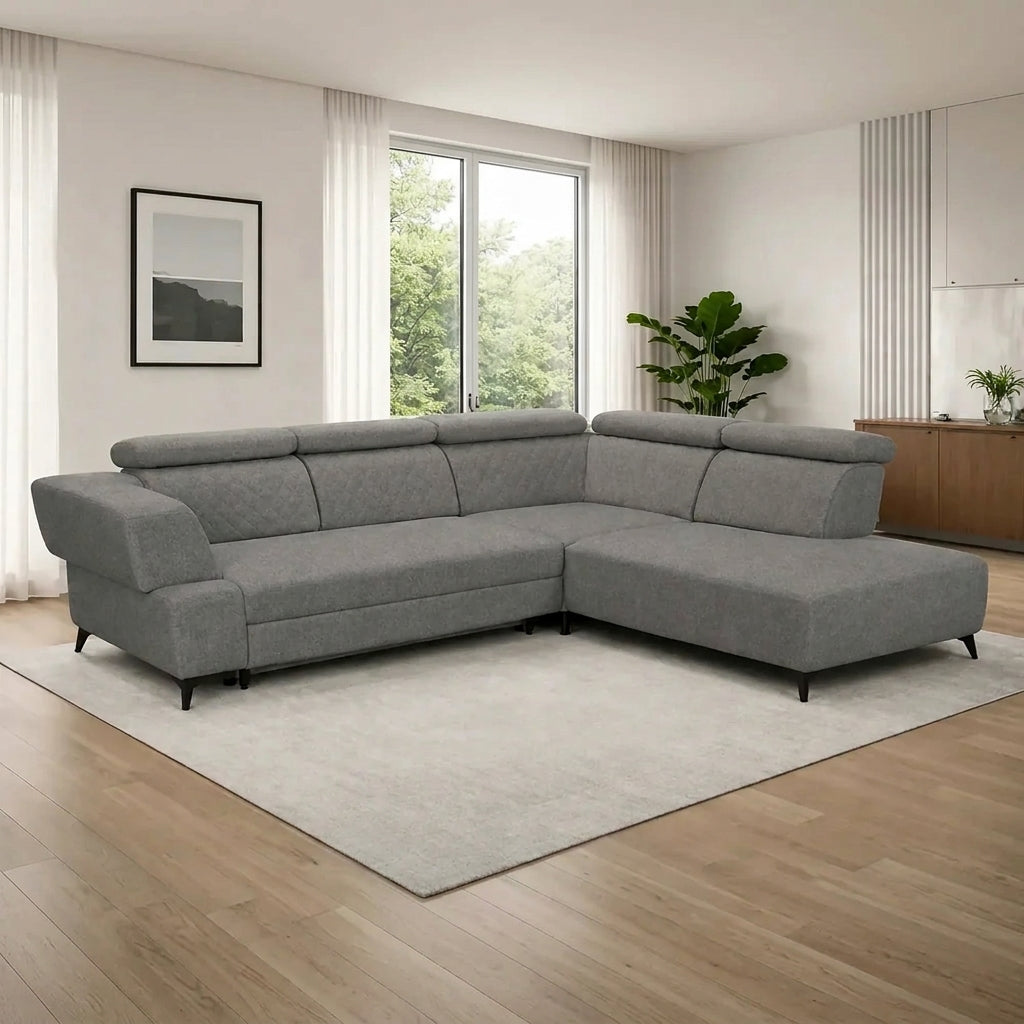 Coltar de living DELTA, sezlong dreapta, stofa gri - New York G003, 311x257x103 cm