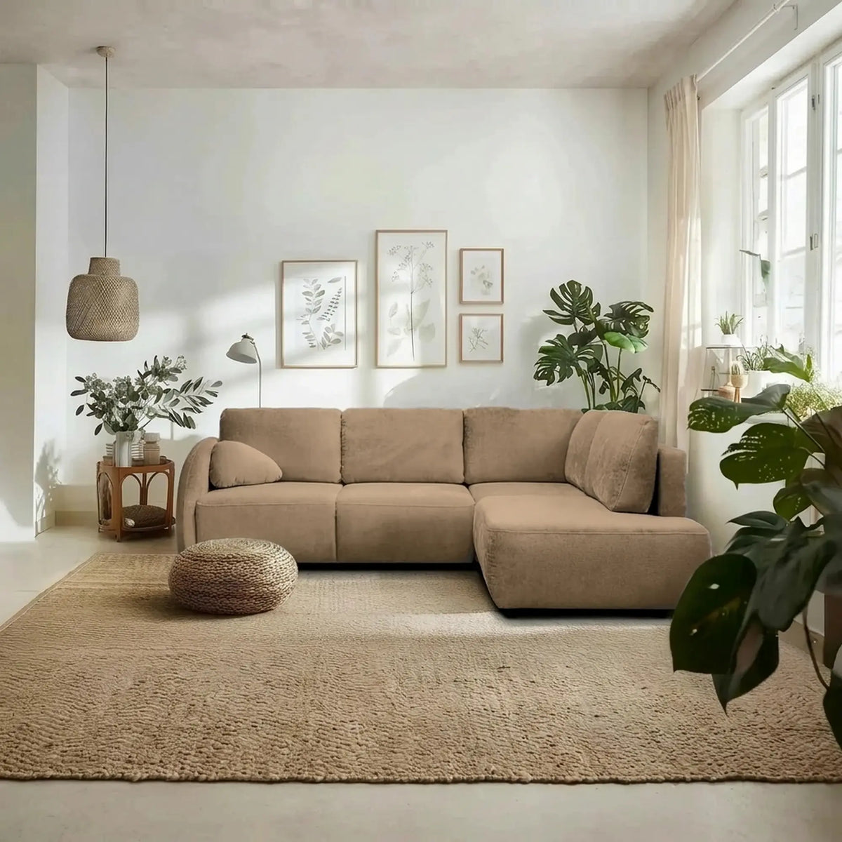 Coltar de living FLAVIA, sezlong dreapta, stofa maro - Cremona 18, cu lada depozitare, 265x215x86 cm