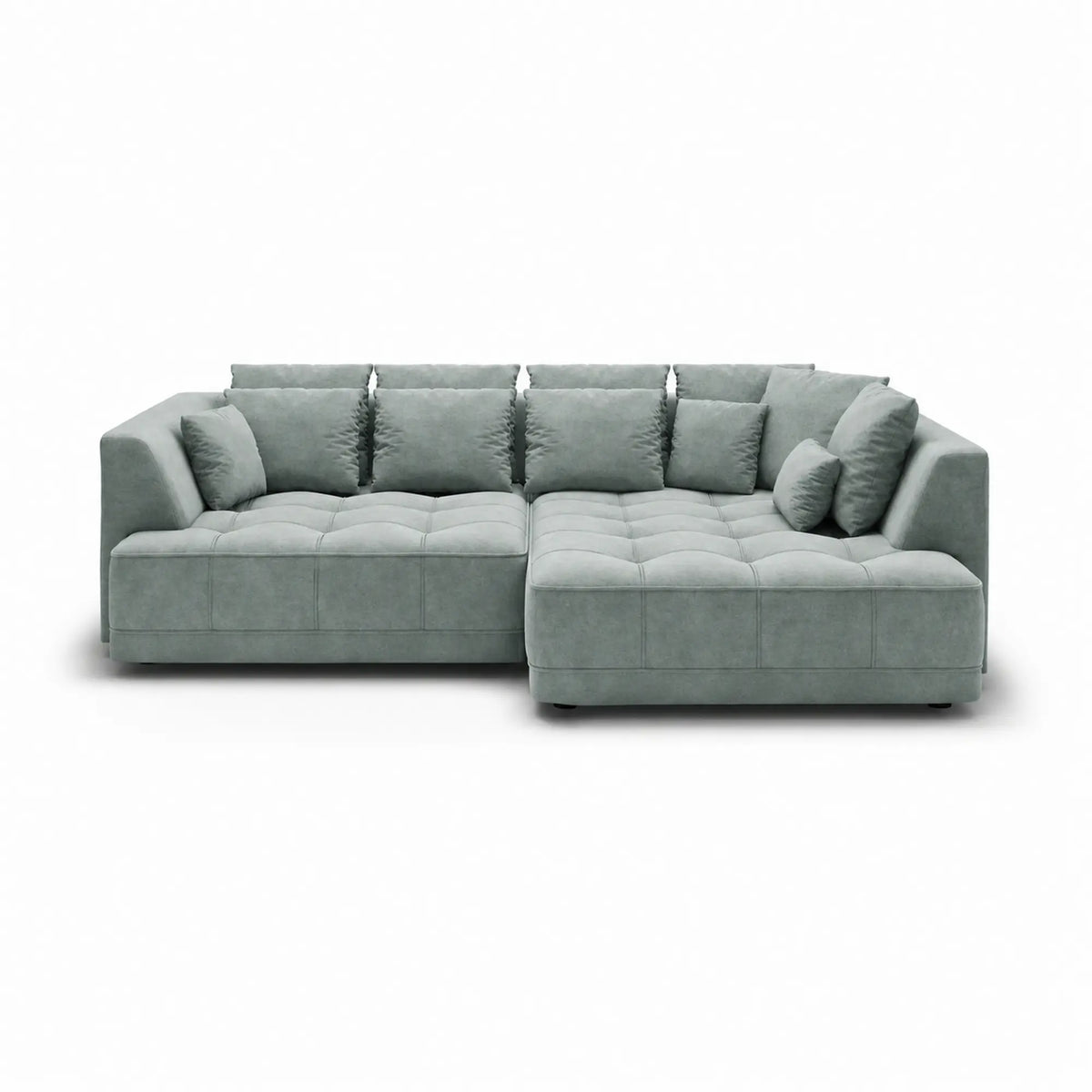 Coltar de living TIGA, sezlong dreapta, stofa catifelata verde menta - Salvador 12, cu reglaj electric, 286x207x77 cm