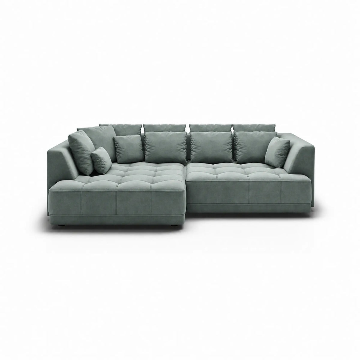 Coltar de living TIGA, sezlong stanga, stofa catifelata verde menta - Salvador 12, cu reglaj electric, 286x207x77 cm
