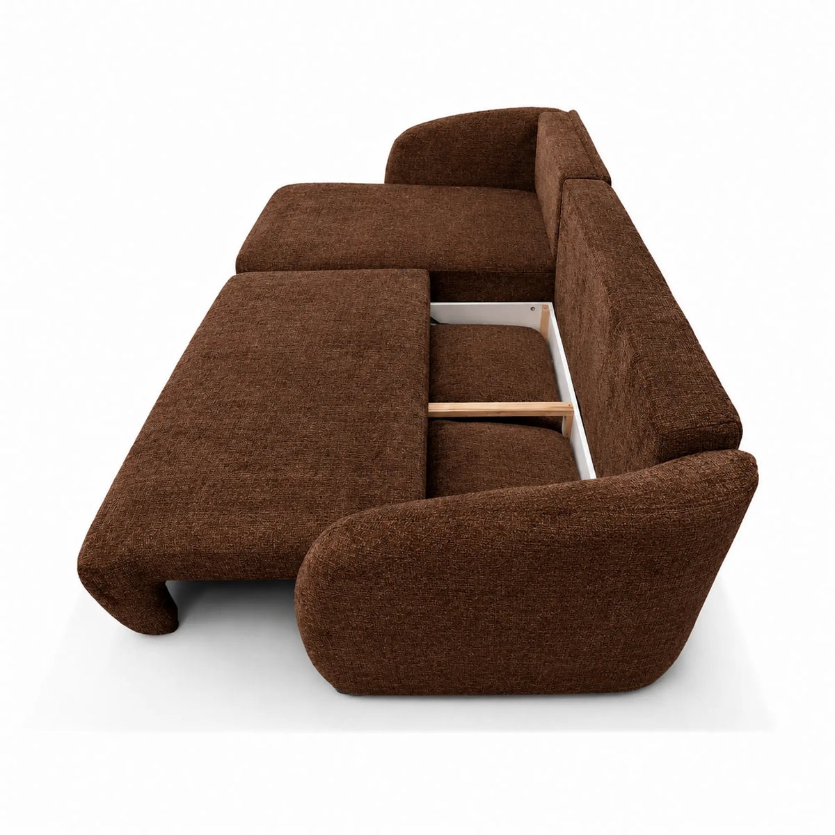 Coltar de living extensibil PORTO, sezlong dreapta, stofa catifelata maro inchis - Monolith 29, cu lada depozitare, 270x154x94 cm