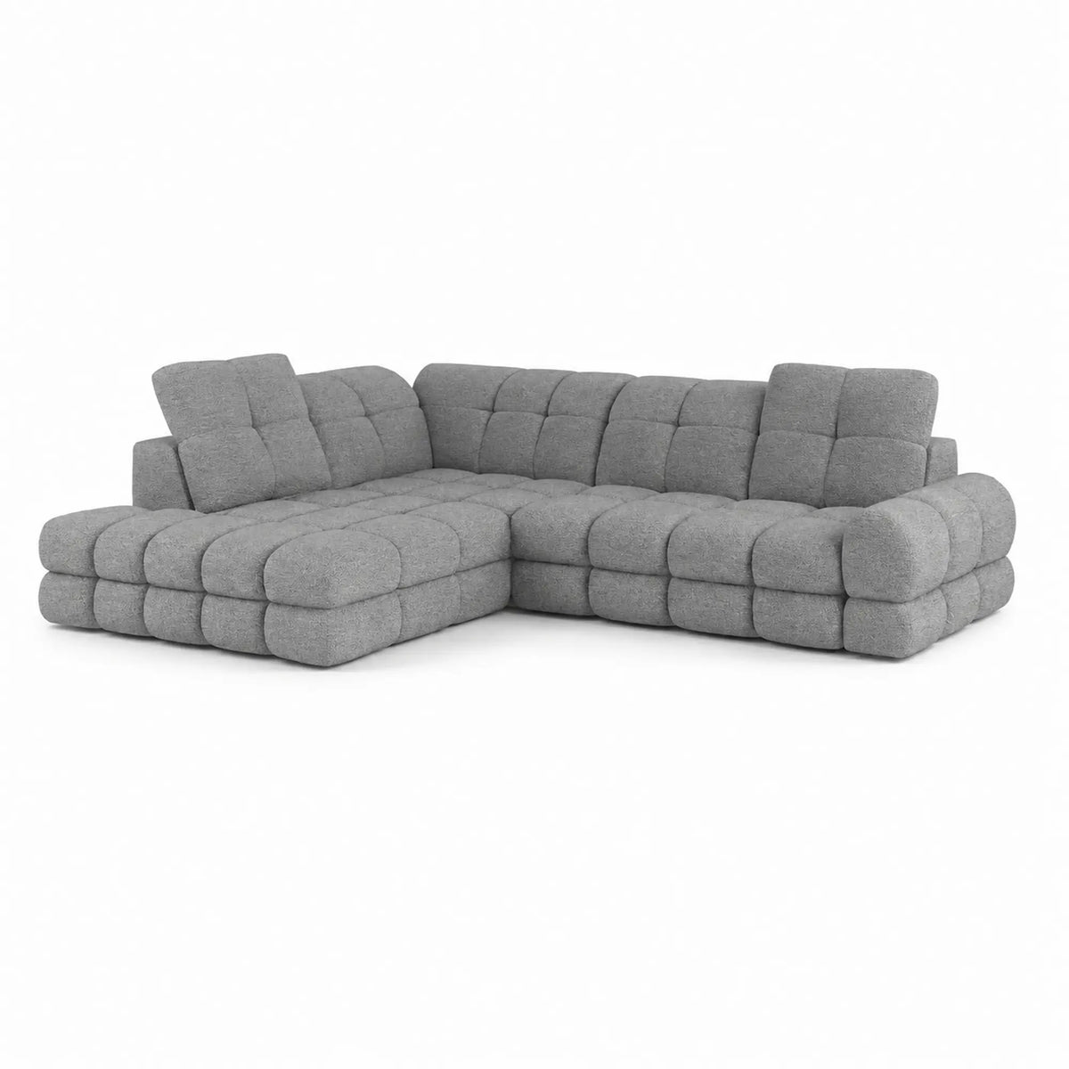 Coltar extensibil 3m TOLLO L, sezlong stanga, stofa catifelata gri - Riviera 91, cu lada depozitare si reglaj electric, 302x217x105 cm
