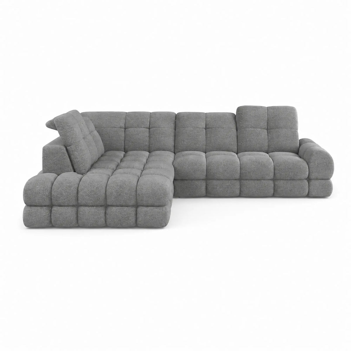 Coltar extensibil 3m TOLLO L, sezlong stanga, stofa catifelata gri - Riviera 91, cu lada depozitare si reglaj electric, 302x217x105 cm