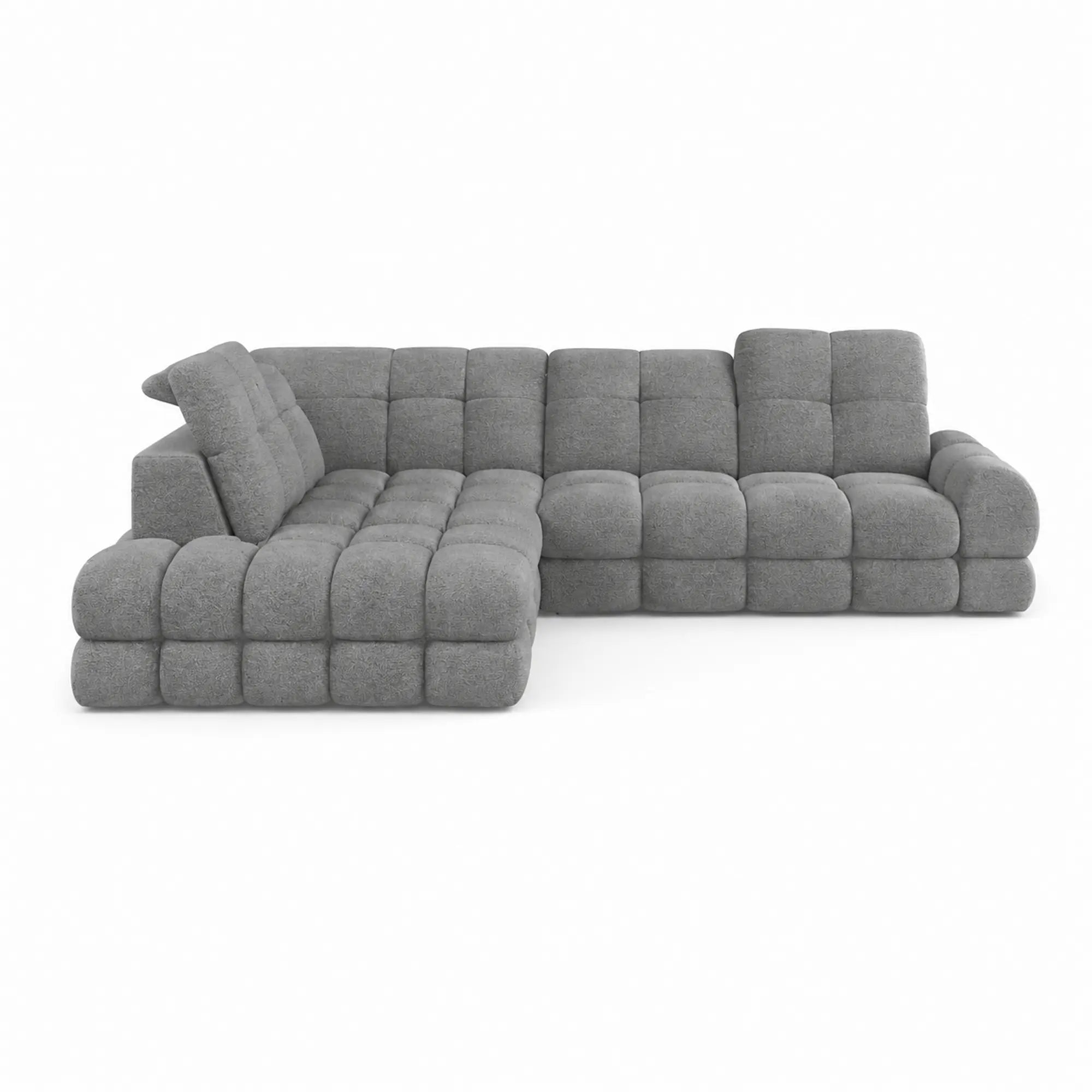 Coltar extensibil 3m TOLLO L, sezlong stanga, stofa catifelata gri - Riviera 91, cu lada depozitare si reglaj electric, 302x217x105 cm