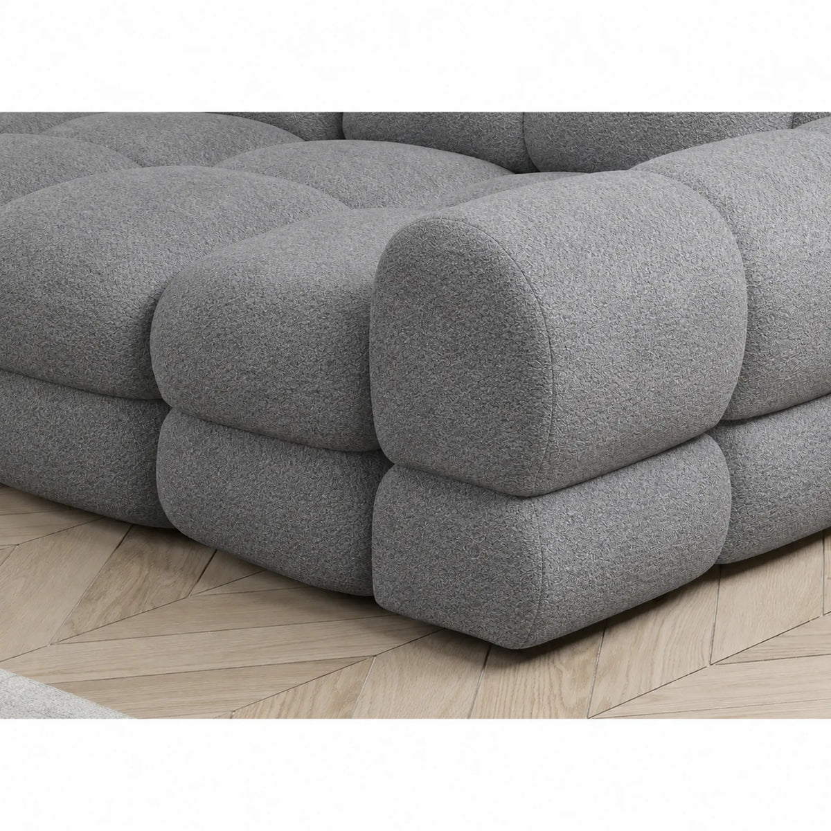 Coltar extensibil 3m TOLLO L, sezlong stanga, stofa catifelata gri - Riviera 91, cu lada depozitare si reglaj electric, 302x217x105 cm