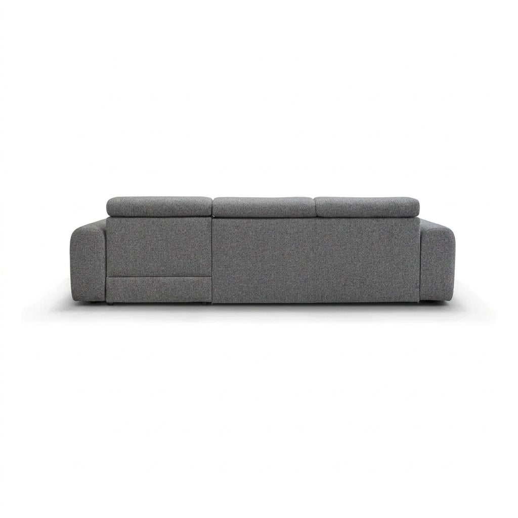 Coltar extensibil 5 locuri LIRRA, sezlong dreapta, stofa gri - Cremona 95, cu lada depozitare, 300x185x84 cm