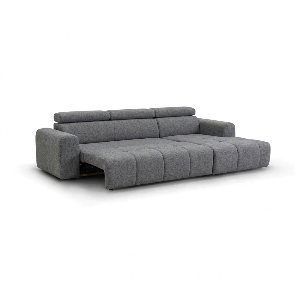 Coltar extensibil 5 locuri LIRRA, sezlong dreapta, stofa gri - Cremona 95, cu lada depozitare, 300x185x84 cm