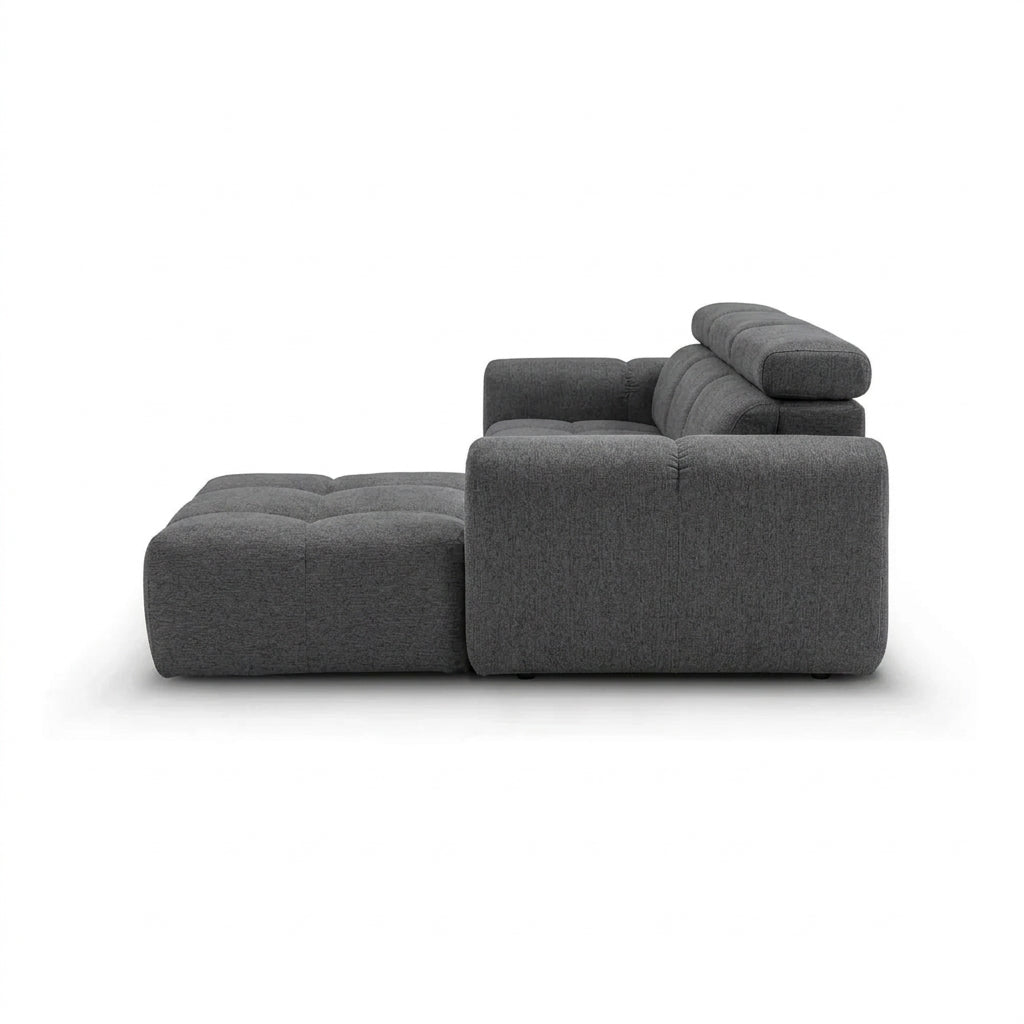 Coltar extensibil 5 locuri LIRRA, sezlong dreapta, stofa gri - Cremona 95, cu lada depozitare, 300x185x84 cm