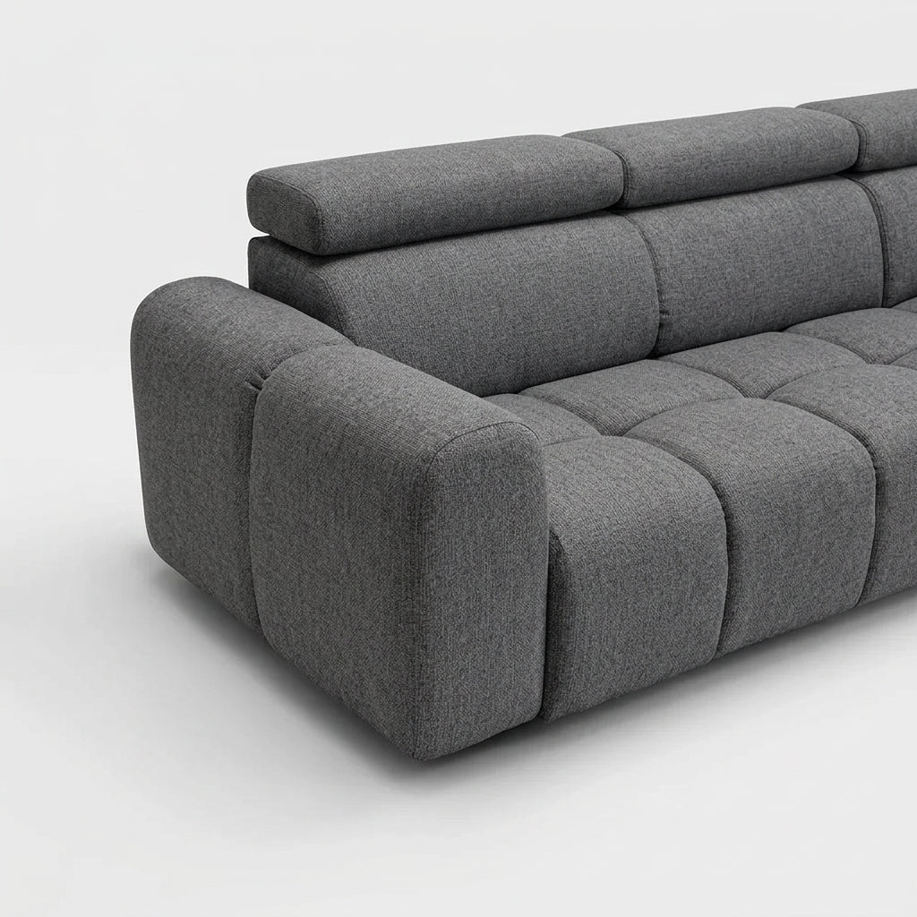 Coltar extensibil 5 locuri LIRRA, sezlong dreapta, stofa gri - Cremona 95, cu lada depozitare, 300x185x84 cm