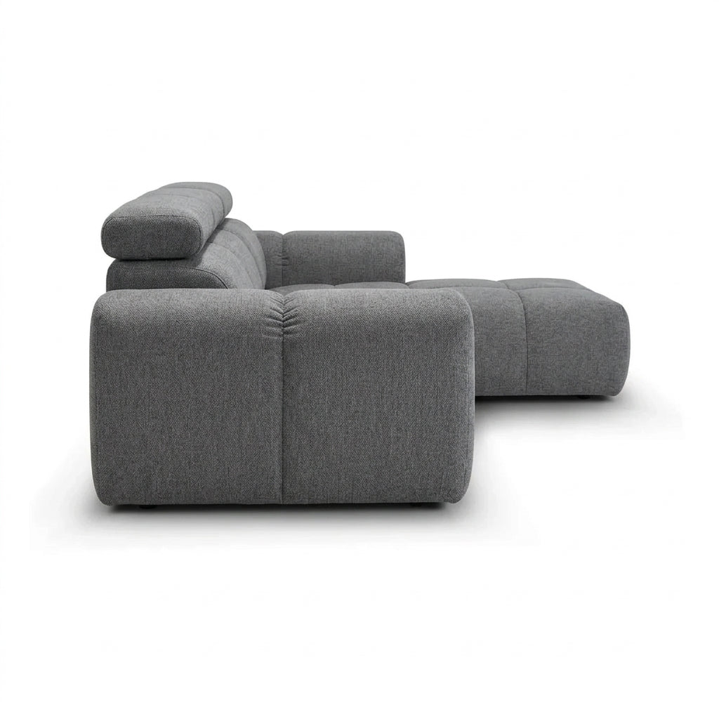 Coltar extensibil 5 locuri LIRRA, sezlong dreapta, stofa gri - Cremona 95, cu lada depozitare, 300x185x84 cm
