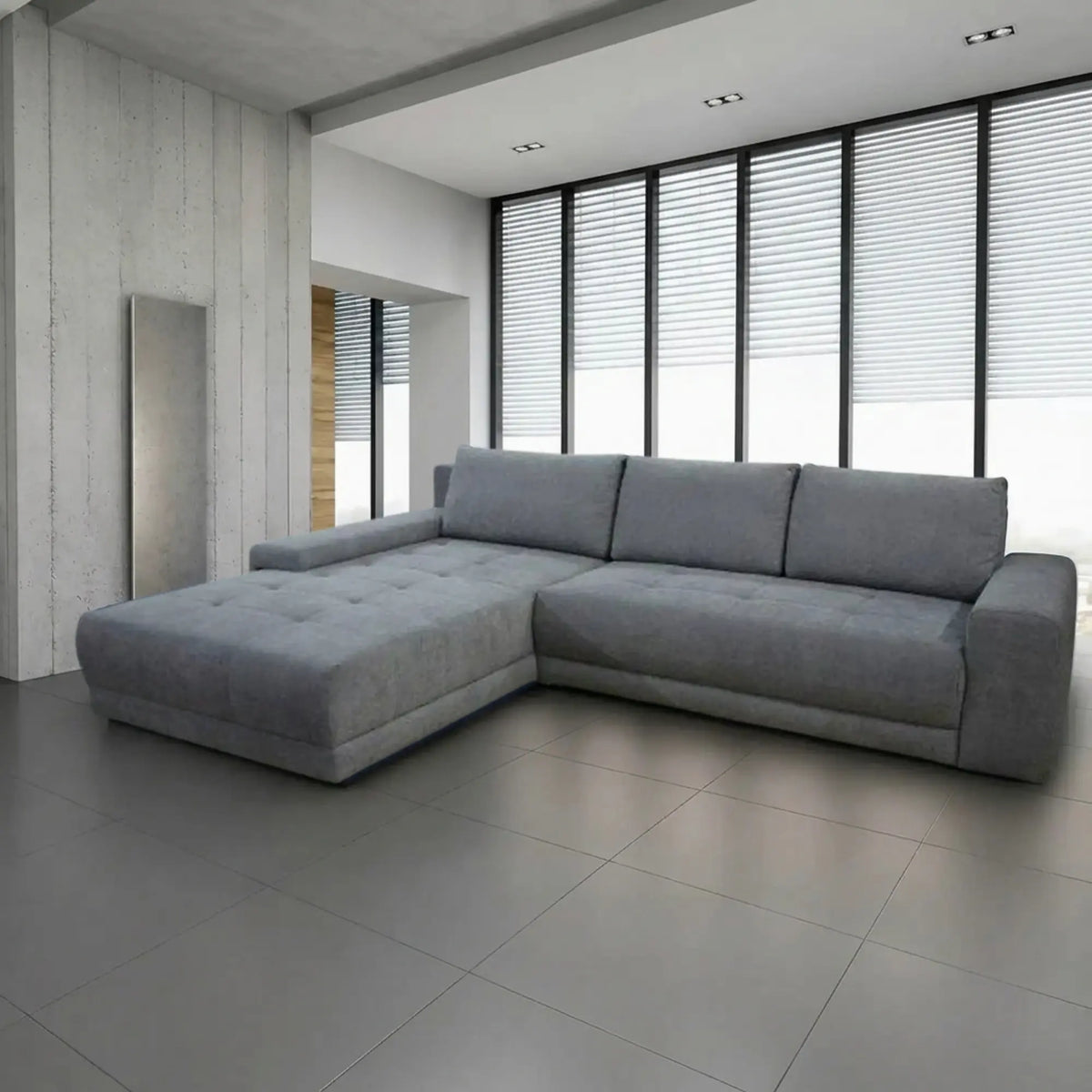Coltar extensibil ADRIA, universal, personalizabil materiale gama Platinium, cu lada depozitare, 308x213x90 cm
