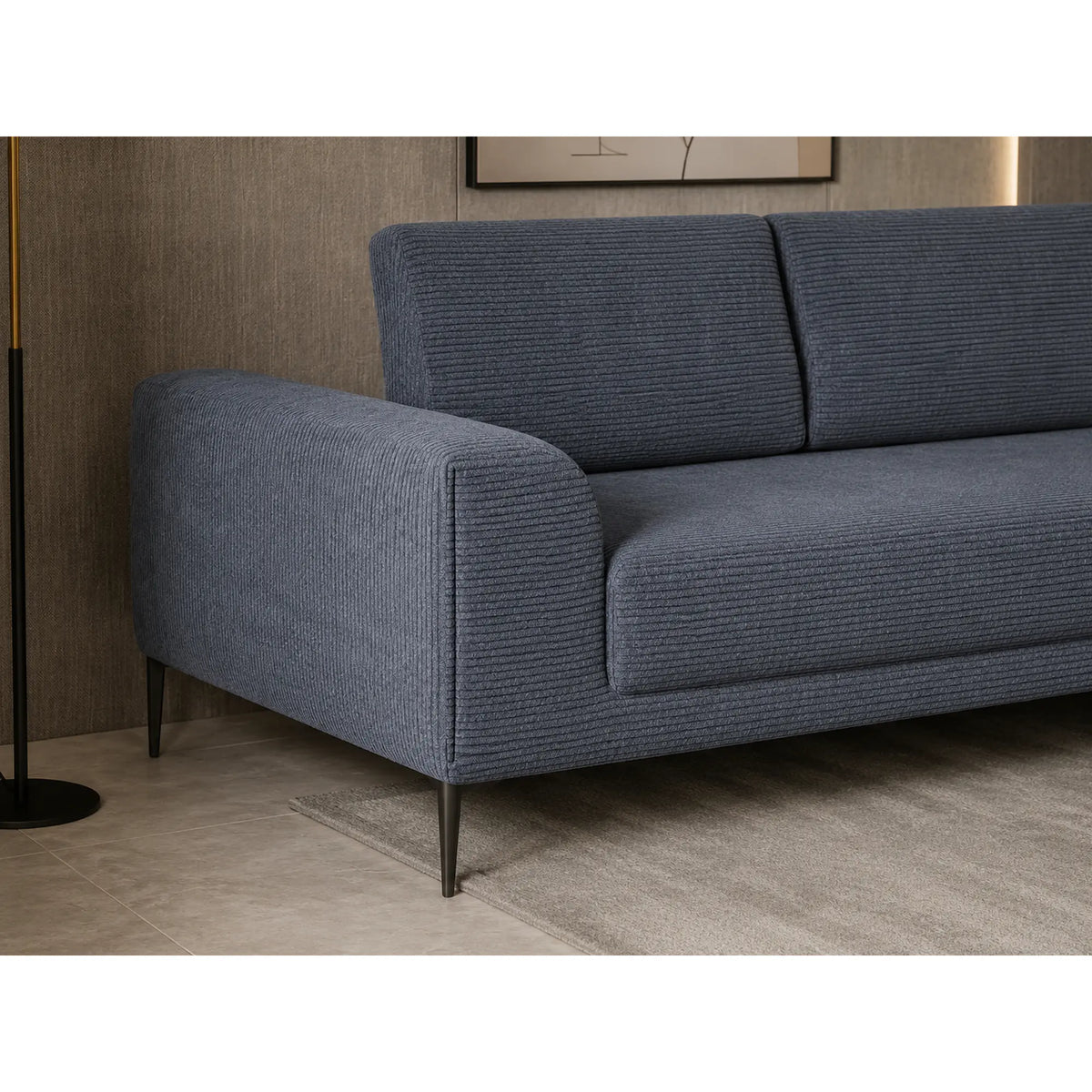 Coltar extensibil CAPITOL, sezlong dreapta, stofa catifelata gri inchis - Whisper 15, cu lada depozitare, 276x175x89 cm