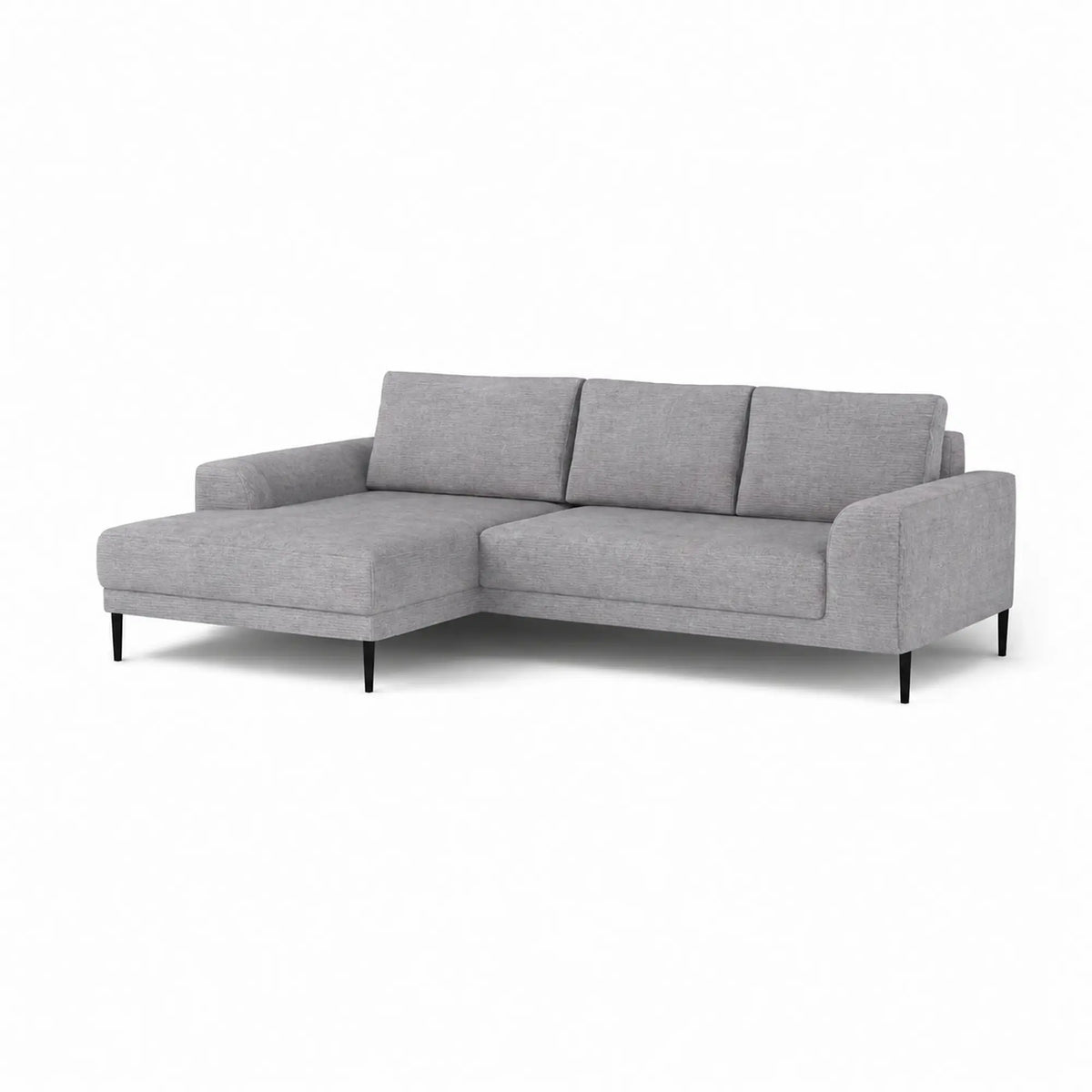 Coltar extensibil CAPITOL, sezlong stanga, stofa catifelata gri - Whisper 17, cu lada depozitare, 276x175x89 cm