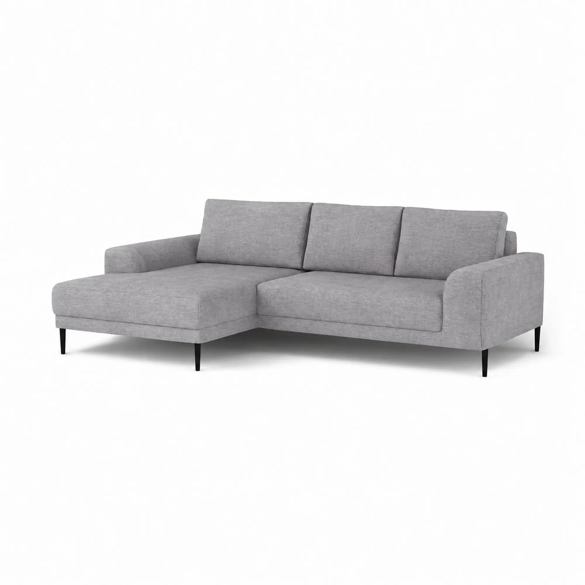 Coltar extensibil CAPITOL, sezlong stanga, stofa catifelata gri - Whisper 17, cu lada depozitare, 276x175x89 cm