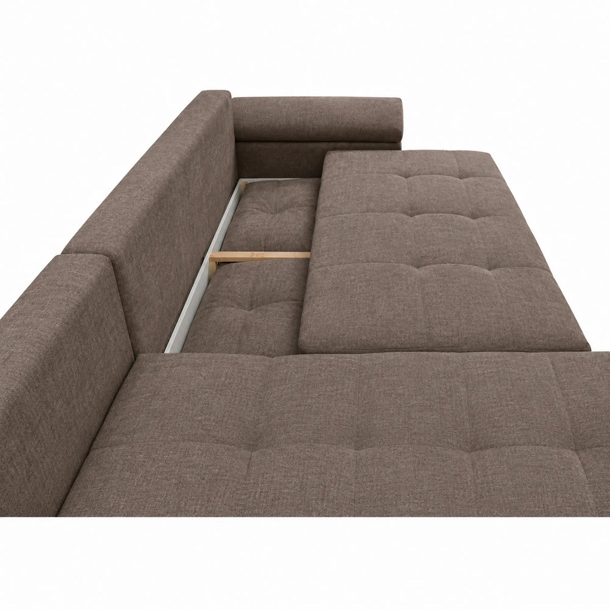 Coltar extensibil EVEREST, universal, stofa catifelata maro - Monolith 15, cu lada depozitare, 308x213x90 cm