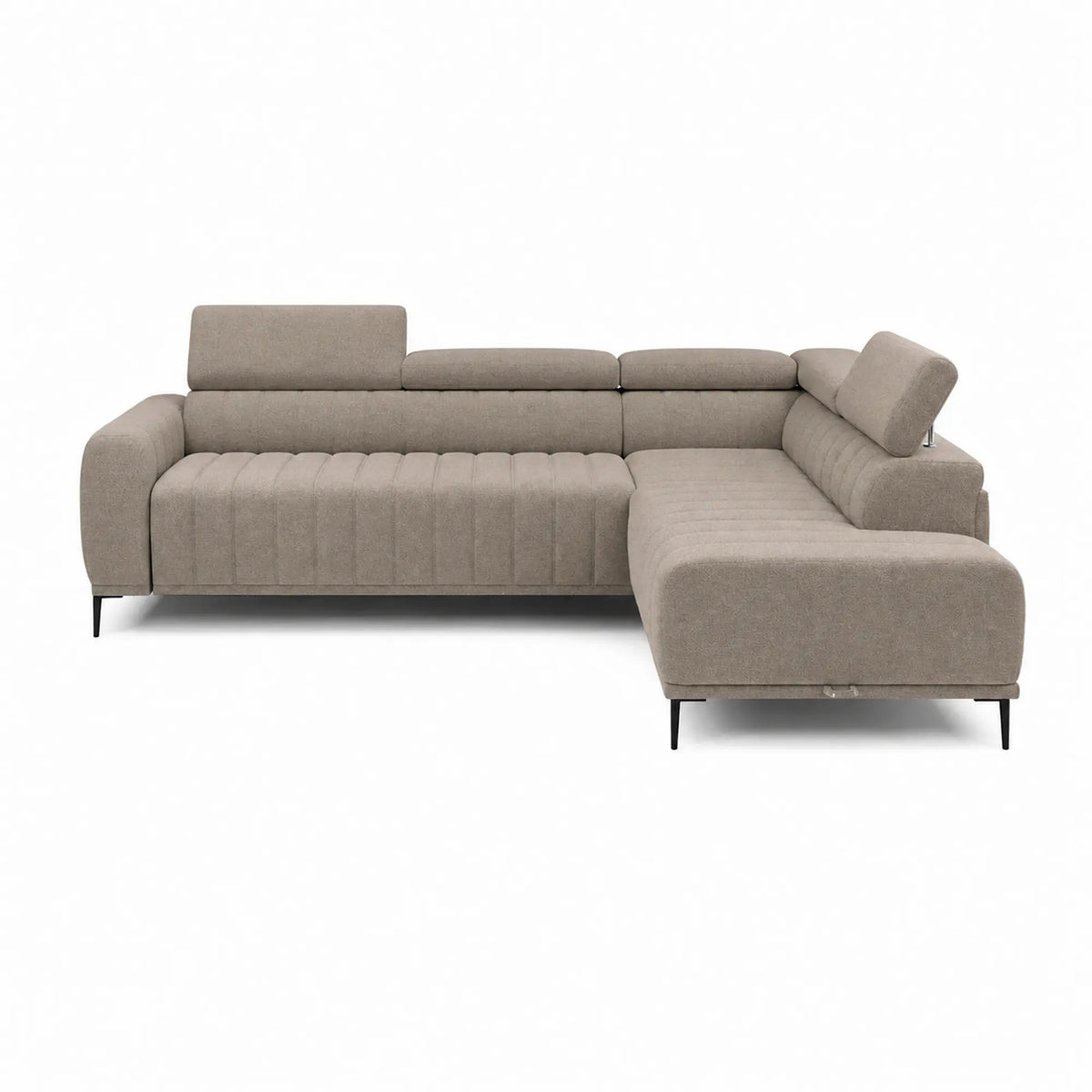 Coltar extensibil GANDI 160, sezlong dreapta, stofa catifelata bej - Vogue 02, cu lada depozitare, 301x204x99 cm