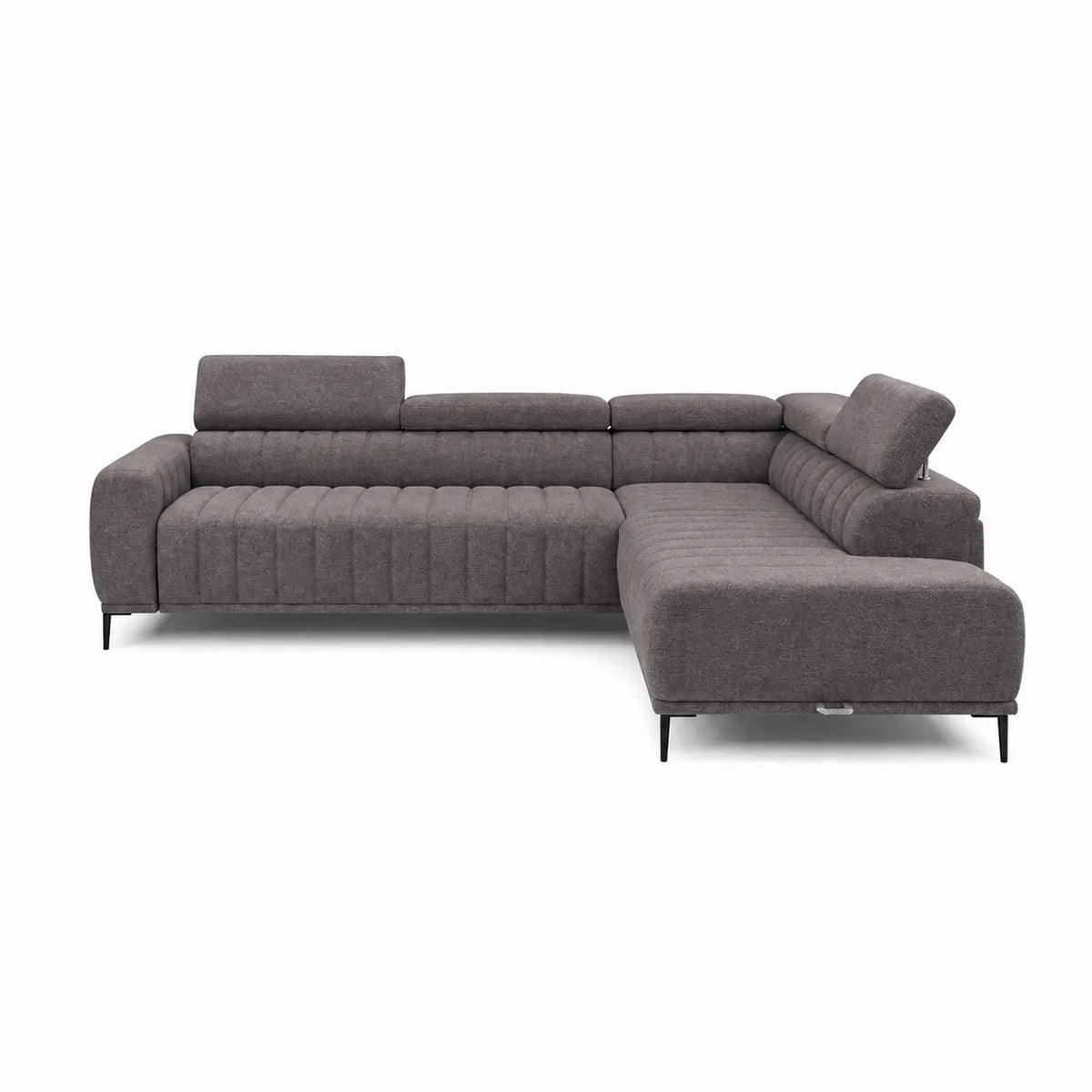 Coltar extensibil GANDI 160, sezlong dreapta, stofa catifelata gri deschis - Vogue 14, cu lada depozitare, 301x204x99 cm
