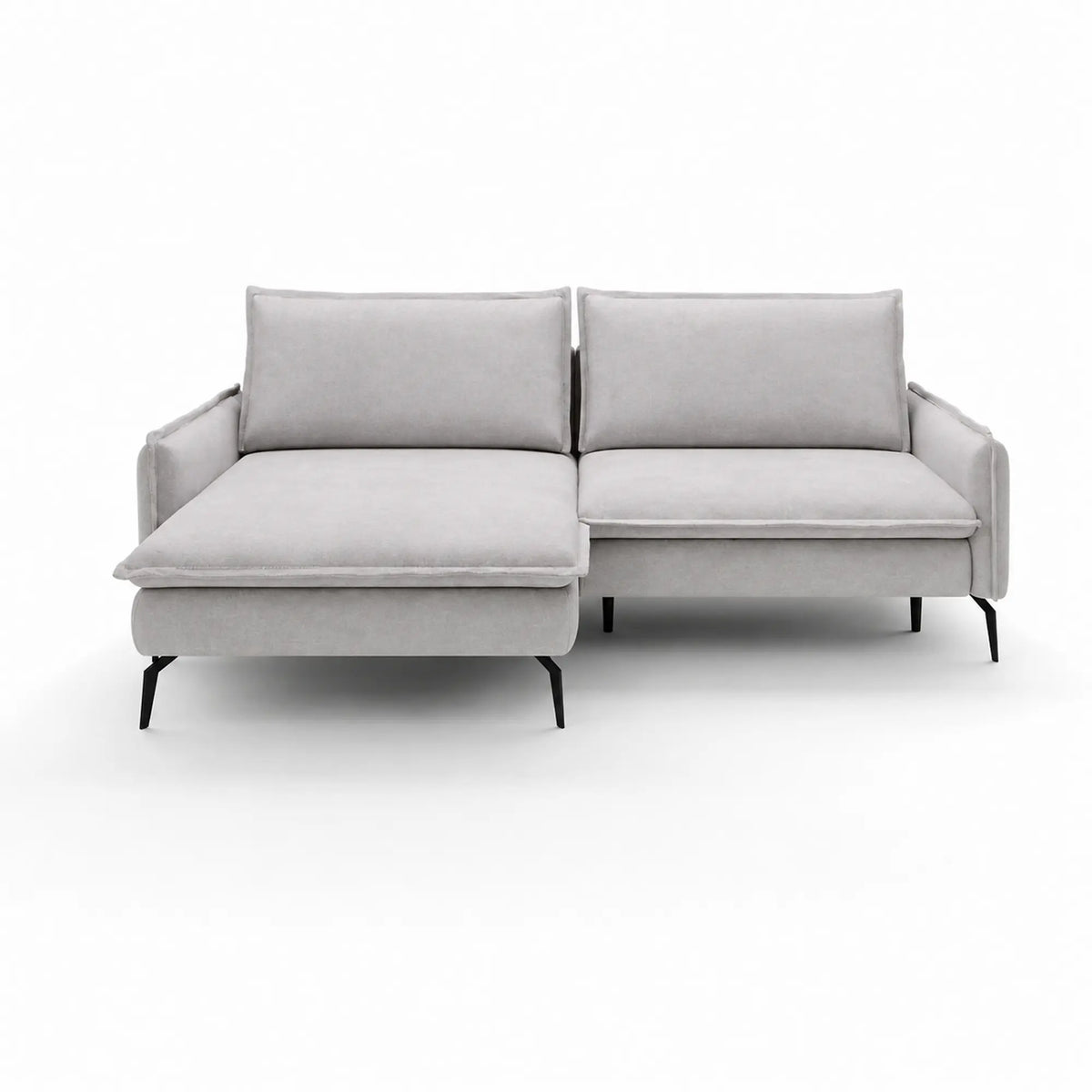 Coltar extensibil GLOSSY, sezlong stanga, stofa catifelata crem - Whisper 01, cu lada depozitare, 226x162x88 cm
