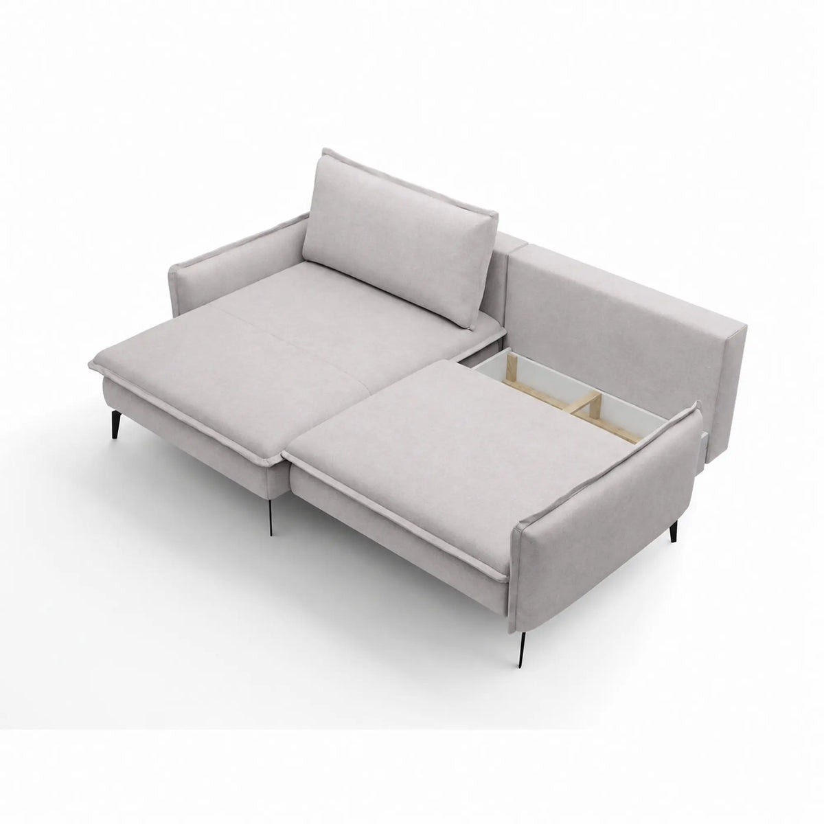 Coltar extensibil GLOSSY, sezlong stanga, stofa catifelata crem - Whisper 01, cu lada depozitare, 226x162x88 cm