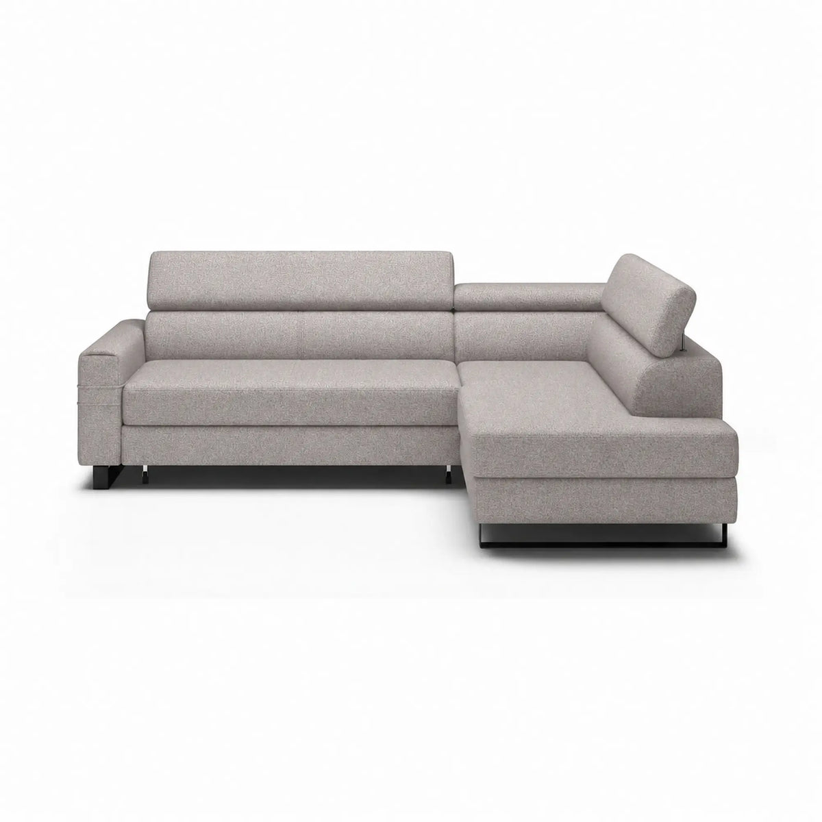Coltar extensibil LIVIO, sezlong dreapta, stofa catifelata gri - Element 4, cu lada depozitare si tetiere reglabile, 249x184x90 cm