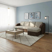 Coltar extensibil MERIN, universal, stofa catifelata maro/gri, cu lada depozitare, 205x138x89 cm