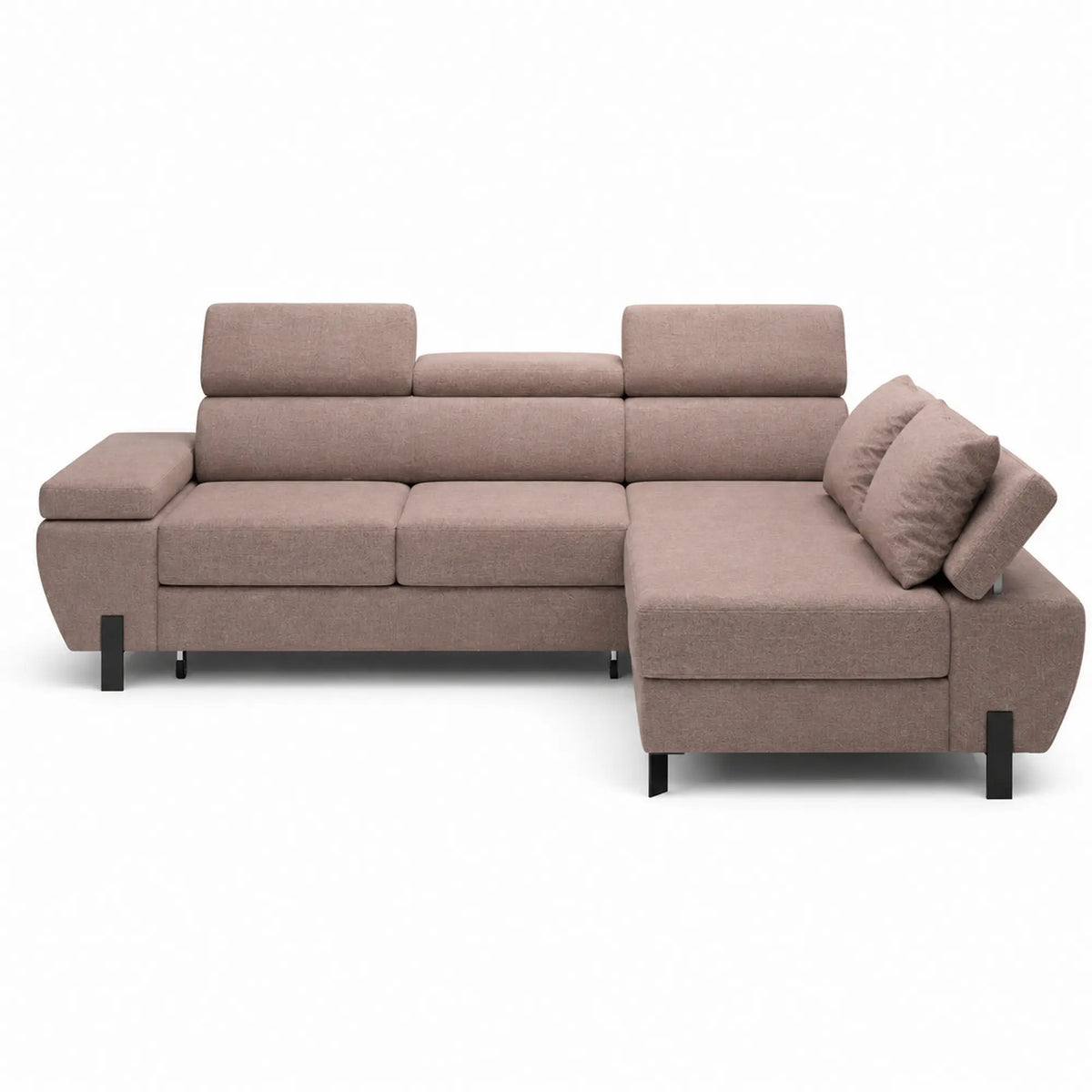 Coltar extensibil MOLINA MINI, sezlong dreapta, stofa catifelata maro - Palladium 04, cu lada depozitare, 277x189x90 cm