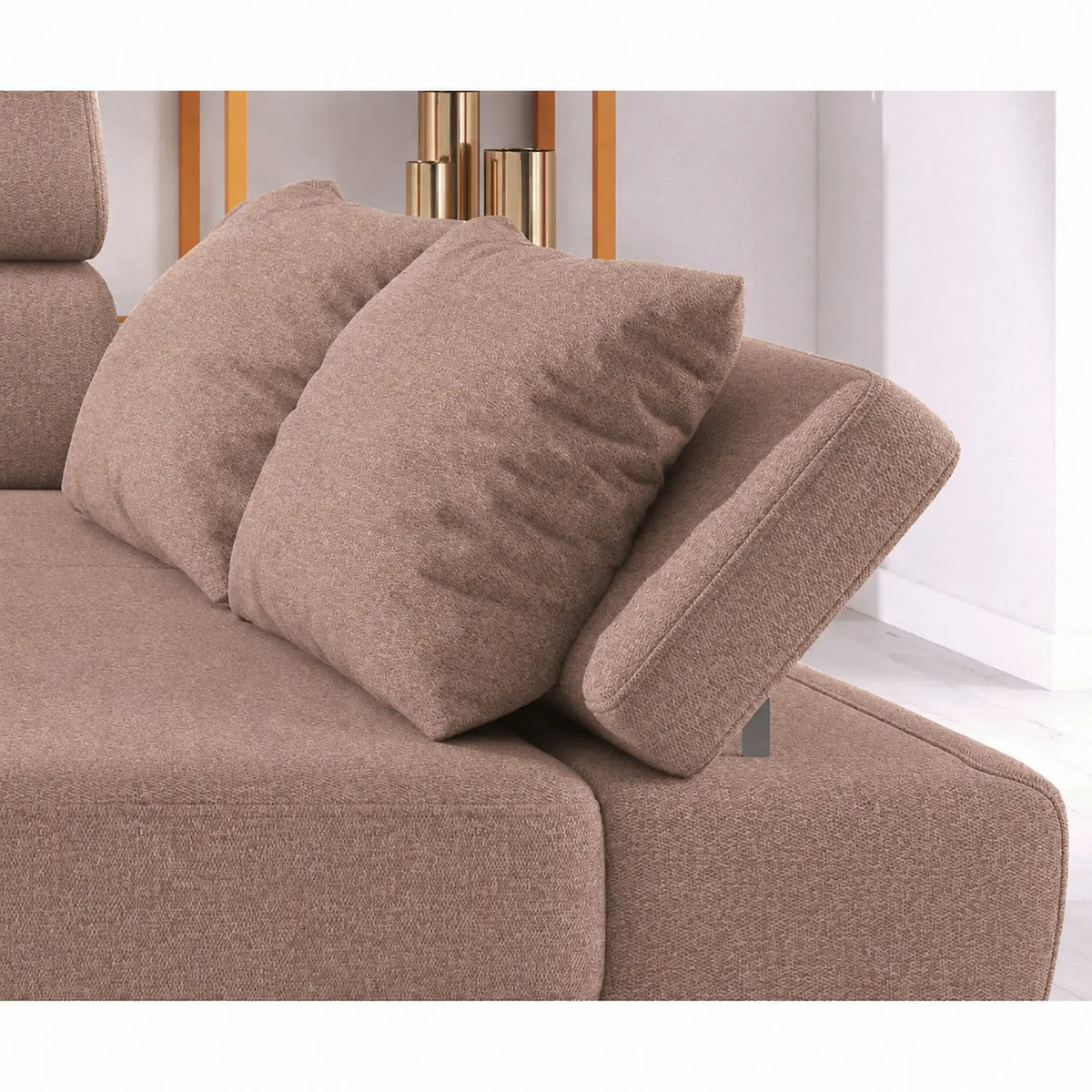 Coltar extensibil MOLINA MINI, sezlong dreapta, stofa catifelata maro - Palladium 04, cu lada depozitare, 277x189x90 cm