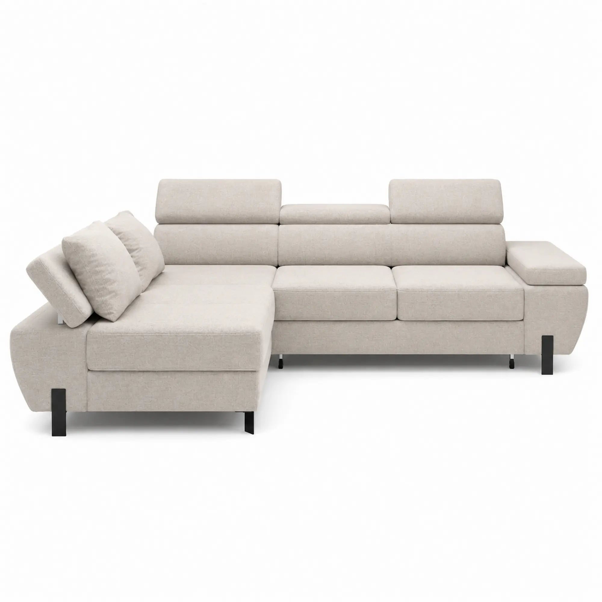 Coltar extensibil MOLINA MINI, sezlong stanga, stofa catifelata bej - Palladium 02, cu lada depozitare, 277x189x90 cm