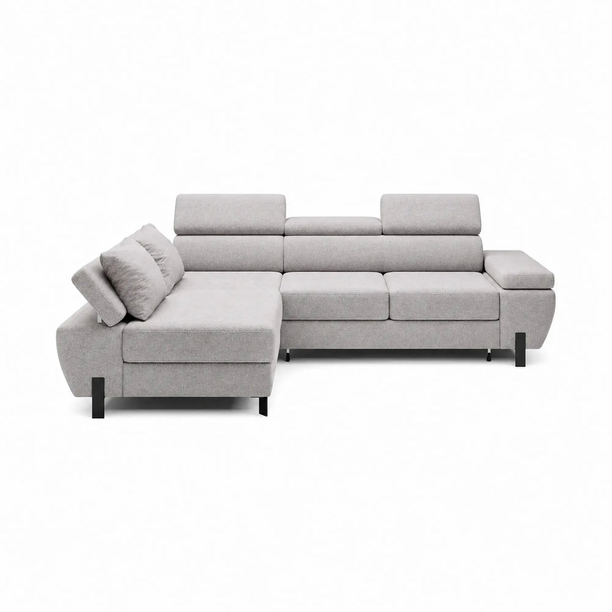 Coltar extensibil MOLINA MINI, sezlong stanga, stofa catifelata gri - Salvador 13, cu lada depozitare si tetiere reglabile, 277x189x90 cm