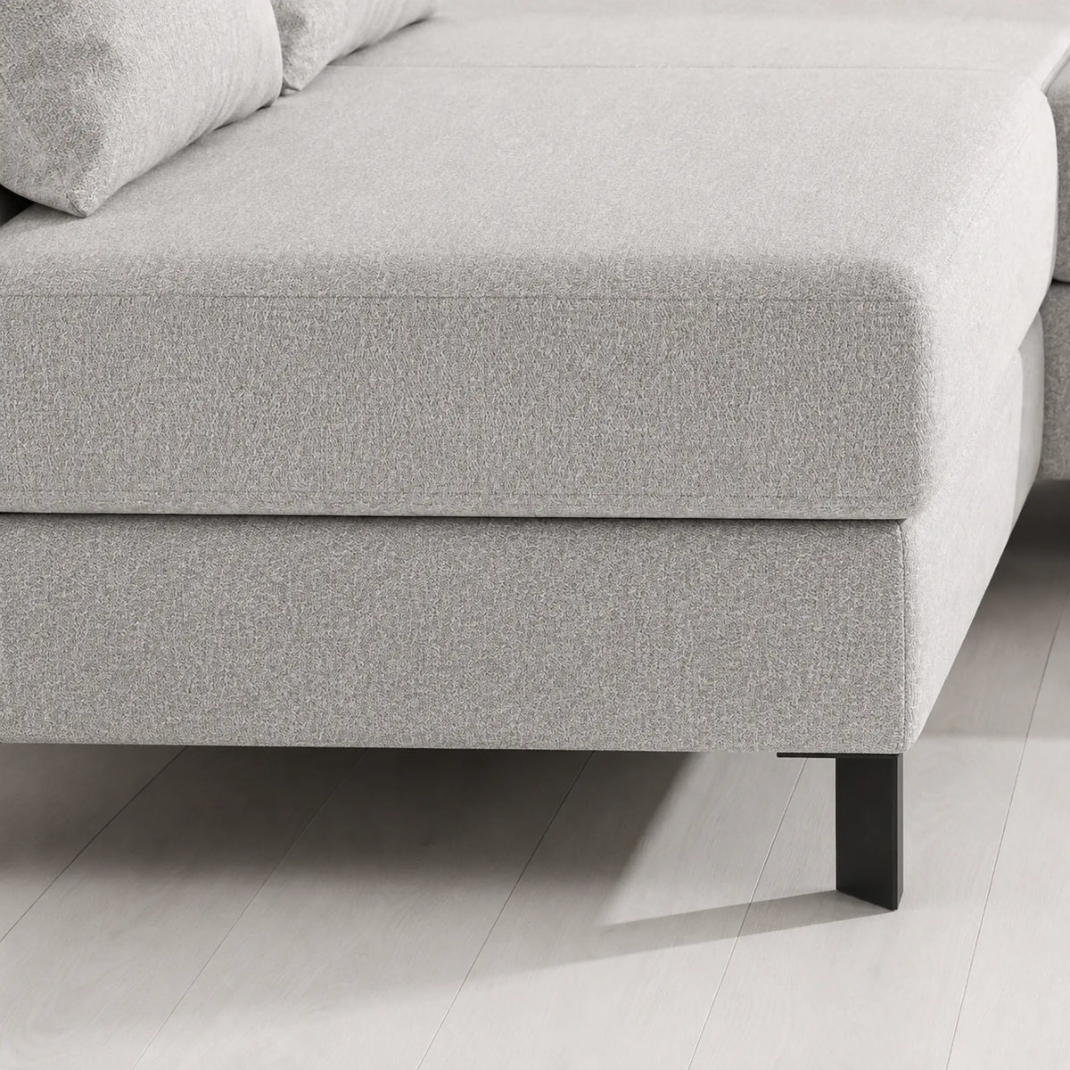 Coltar extensibil MOLINA MINI, sezlong stanga, stofa catifelata gri - Salvador 13, cu lada depozitare si tetiere reglabile, 277x189x90 cm