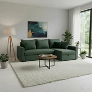 Coltar extensibil PREZEMEK IV, universal, stofa clasica verde, cu lada depozitare, 240x138x89 cm