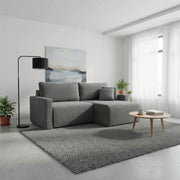 Coltar extensibil RUFIO, universal, stofa catifelata gri - Paso 22, cu lada depozitare, 230x146x91 cm