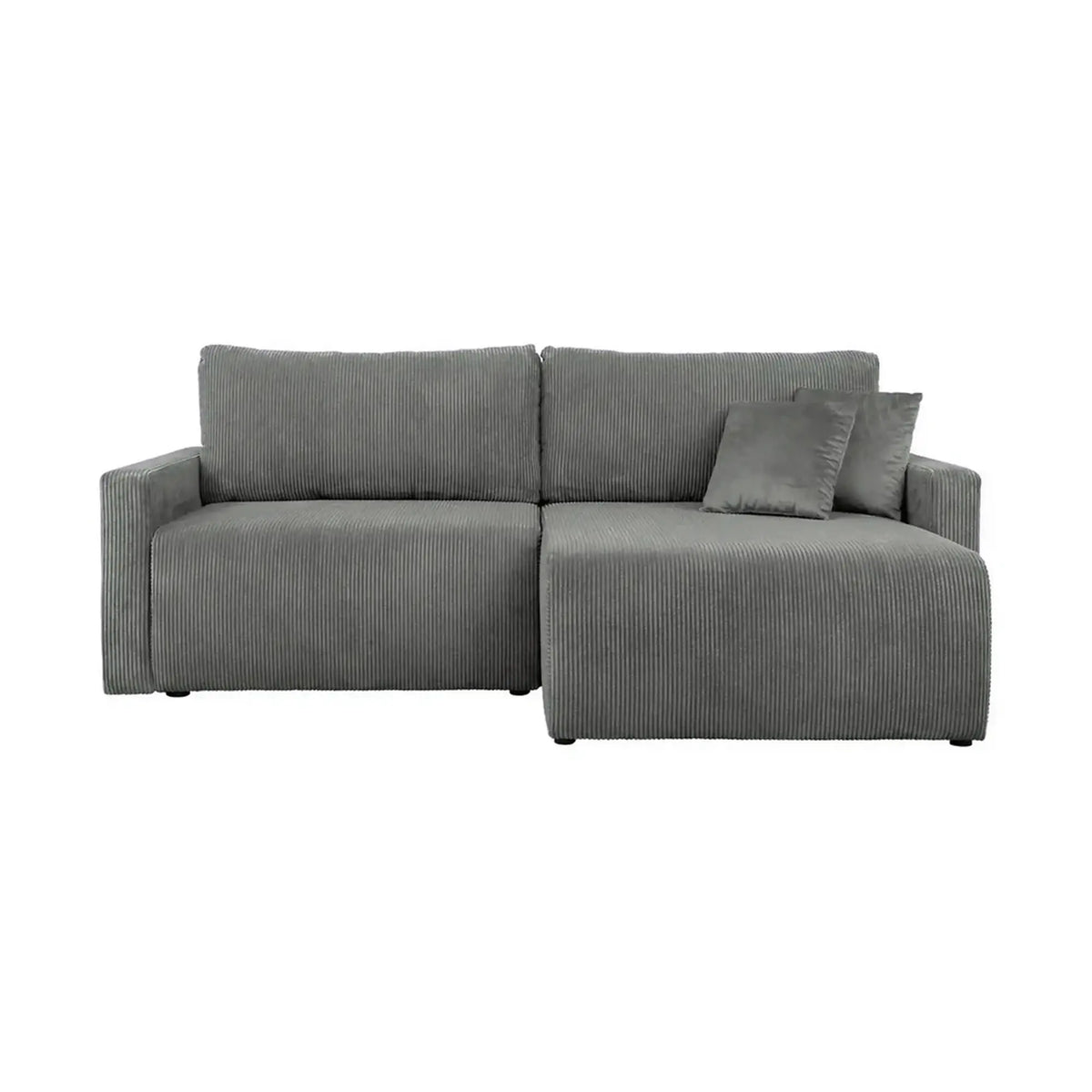 Coltar extensibil RUFIO, universal, stofa catifelata gri - Paso 22, cu lada depozitare, 230x146x91 cm
