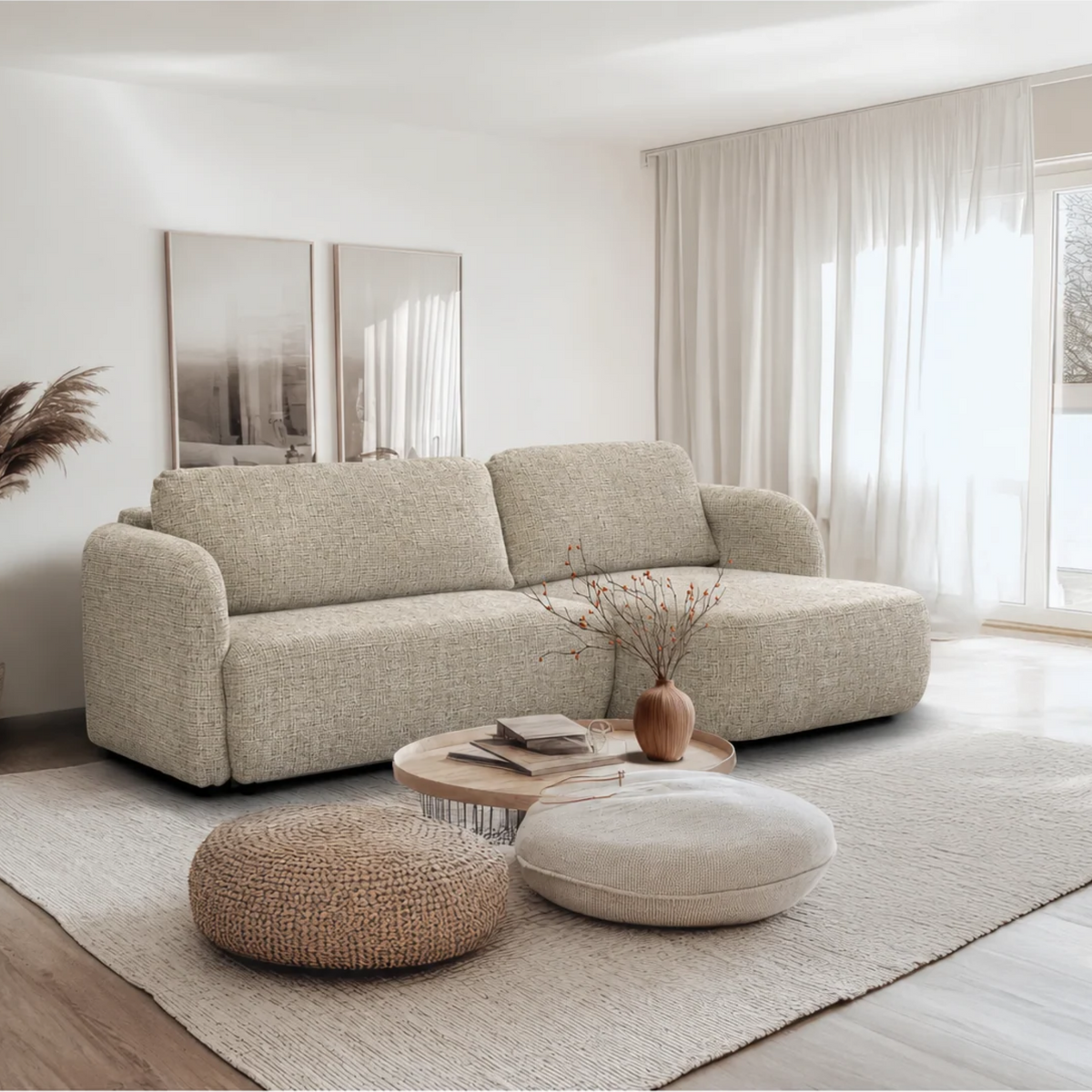 Coltar extensibil SANTIAGO, sezlong dreapta, stofa bej inchis - Cremona 14, cu lada depozitare, 241x154x90 cm