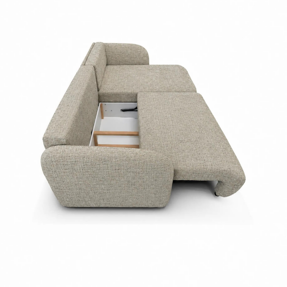 Coltar extensibil SANTIAGO, sezlong dreapta, stofa bej inchis - Cremona 14, cu lada depozitare, 241x154x90 cm