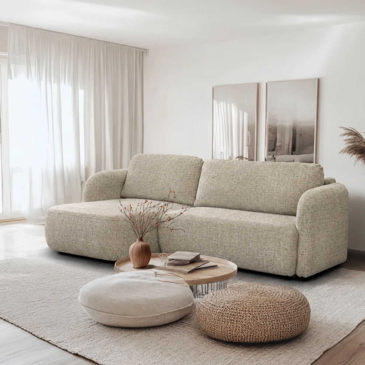 Coltar extensibil SANTIAGO, sezlong stanga, stofa bej inchis - Cremona 14, cu lada depozitare, 241x154x90 cm